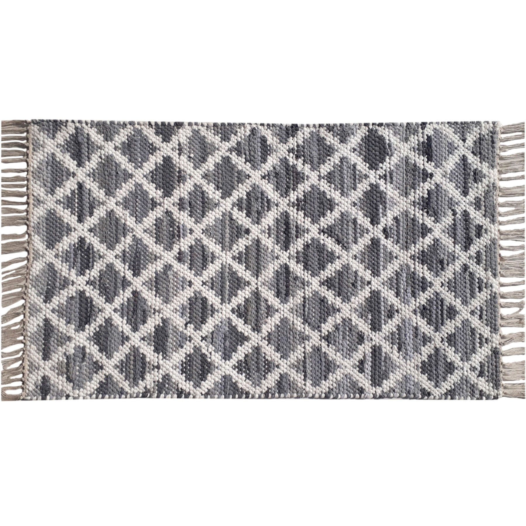 Boho Grey Lattice Chindi Fringe Accent Rug, 2x4