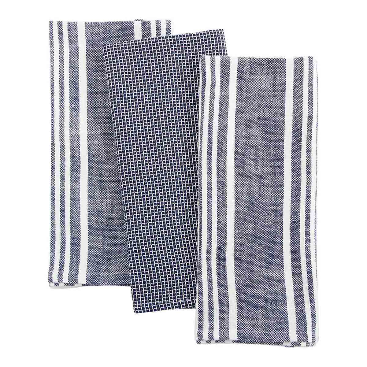 Set of 3 Blue Porter Slub Waffle Cotton Kitchen Towels