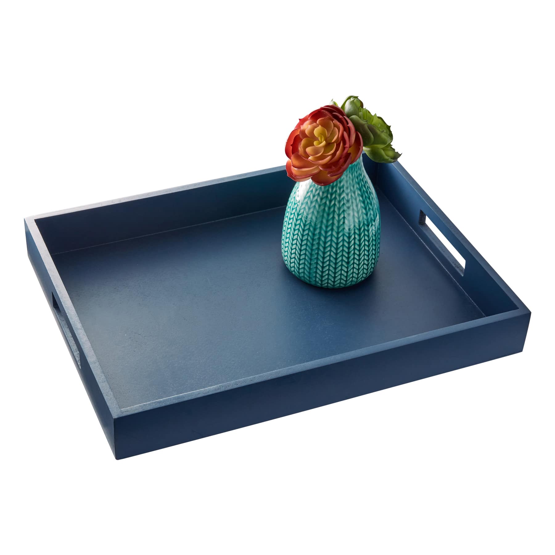Navy Blue Wooden Decorative Tray, 16x12