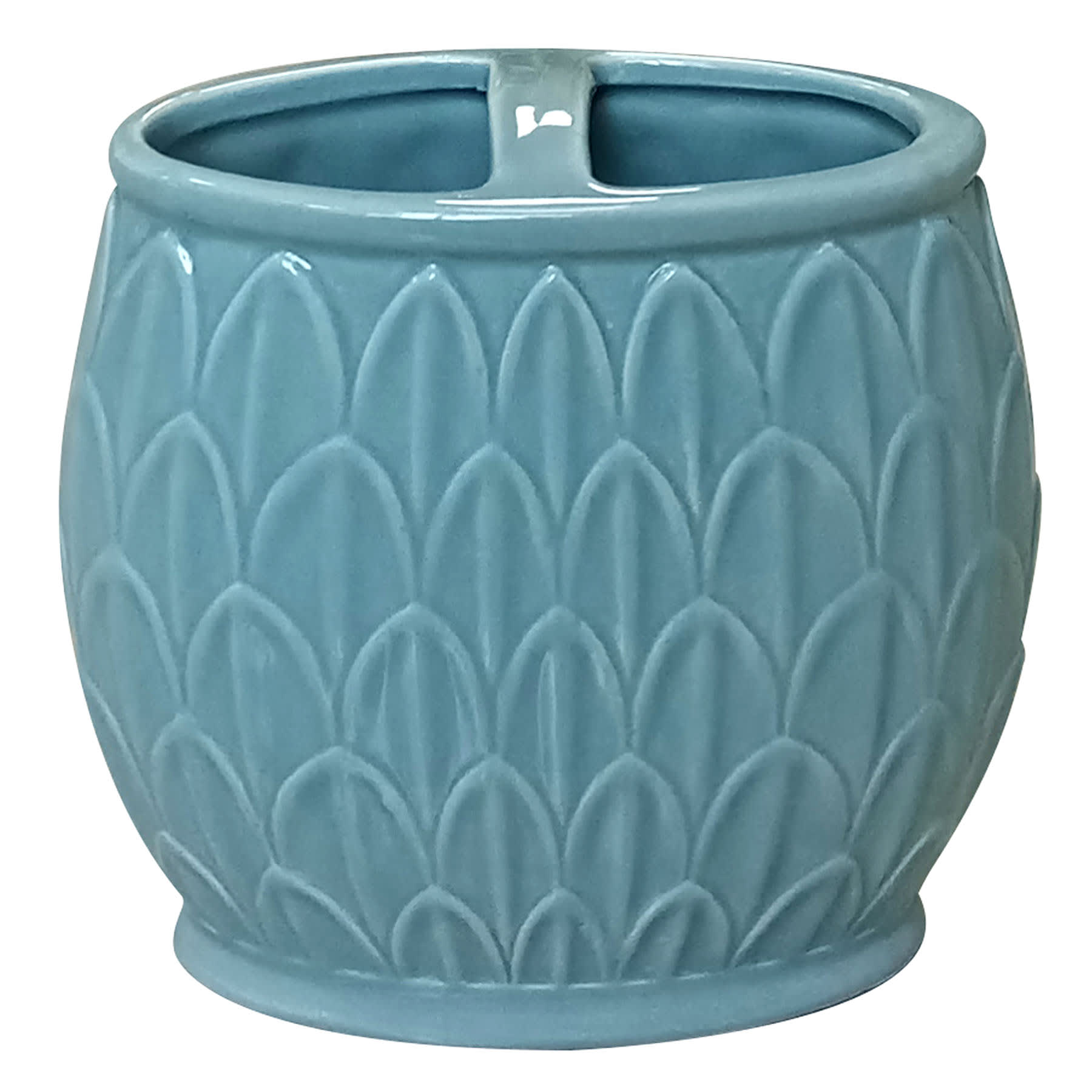 Found & Fable Blue Fan Ceramic Toothbrush Holder, 4.5"