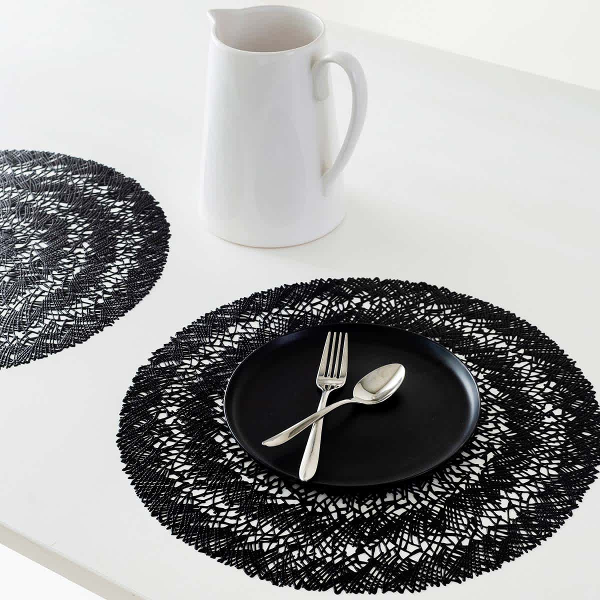 Stratton Matte Black Pressed Vinyl Placemat, 16"