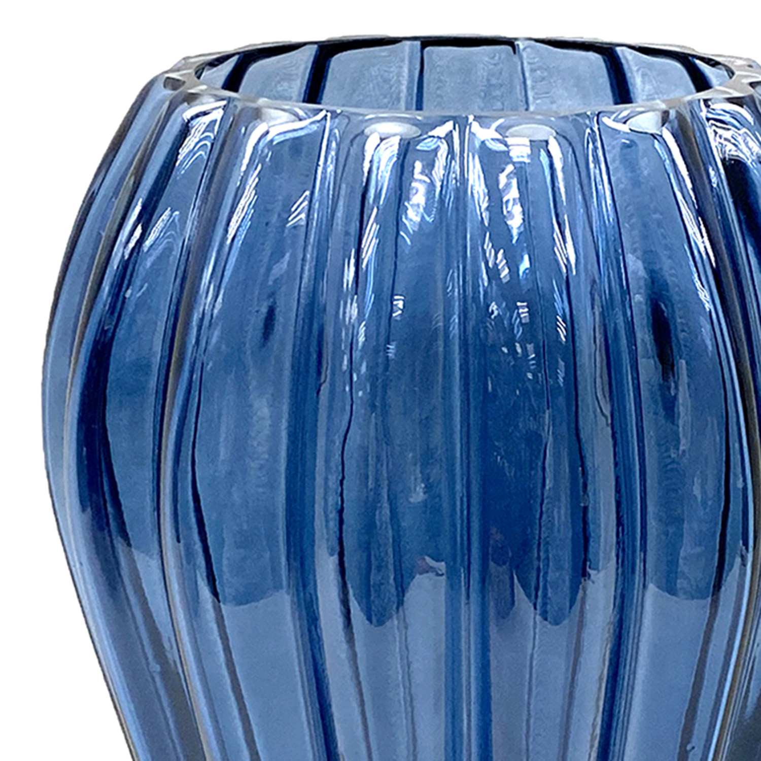 Providence Blue Ribbed Glass Vase, 9"
