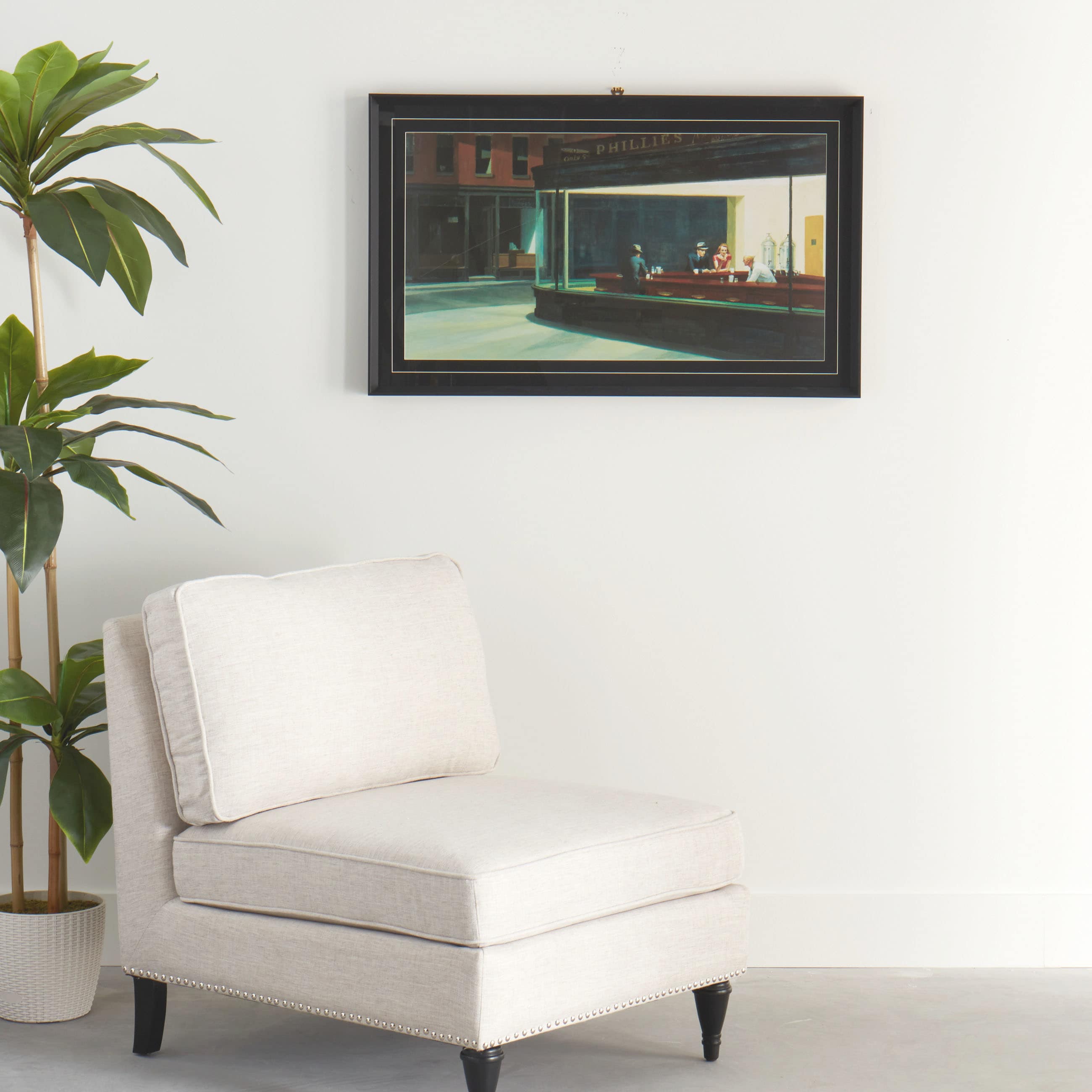 Glass Framed Nighthawks Print Wall Art, 37x22