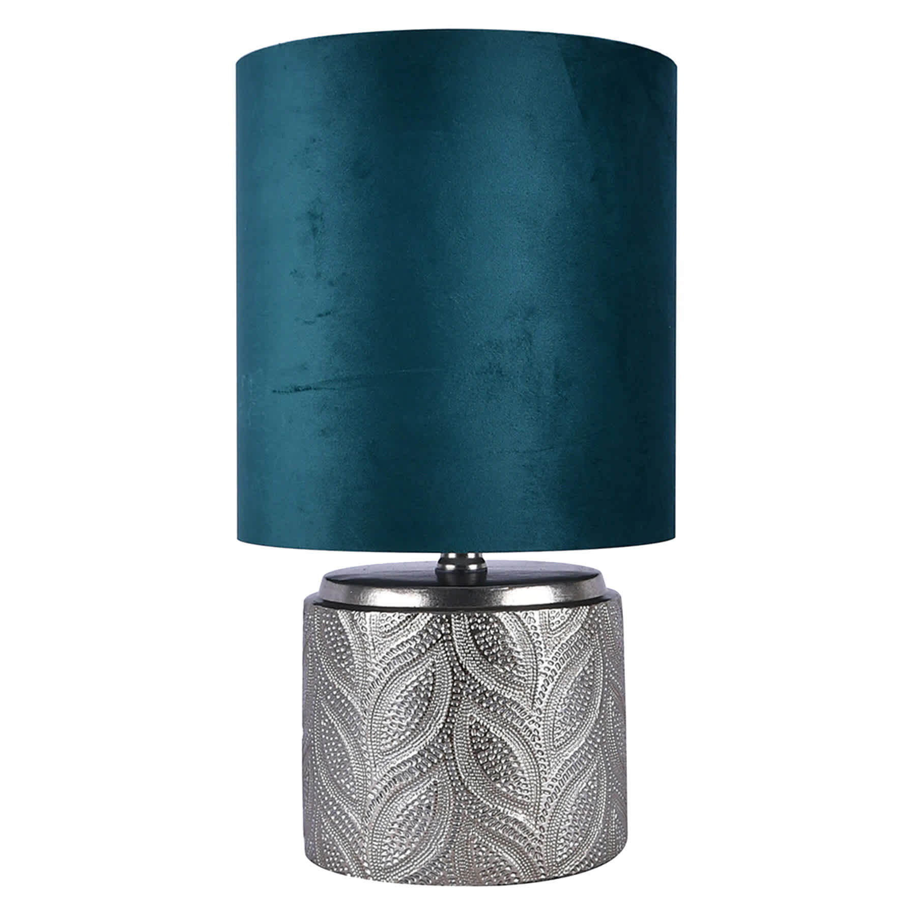 Found & Fable Silver Etched Metal Small Lamp with Green Shade, 16"