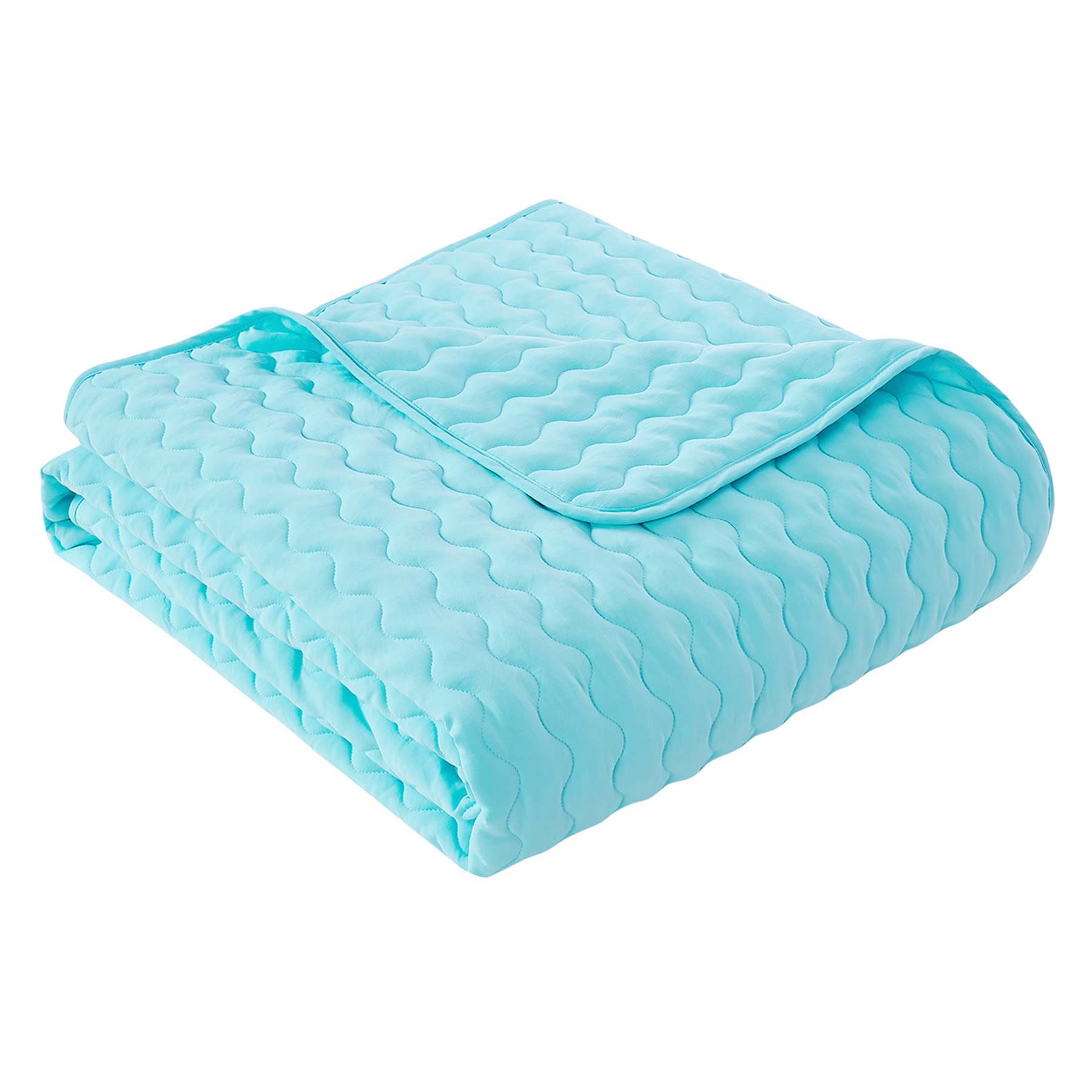 3-Piece Blue Wavy Washed Microfiber Quilt Set, Full/Queen