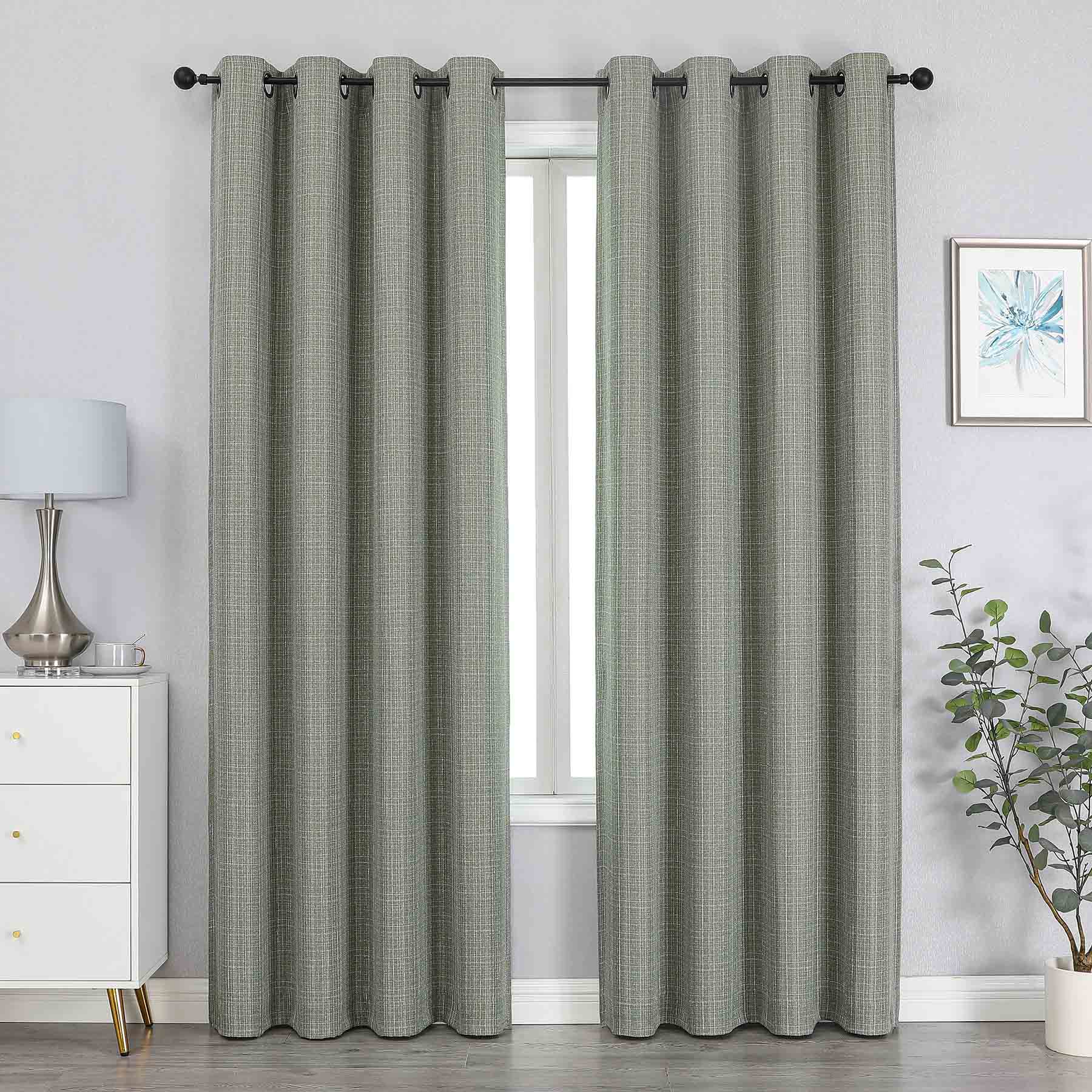 Sun Shield Tattersol Green Blackout Grommet Curtain Panel, 84"