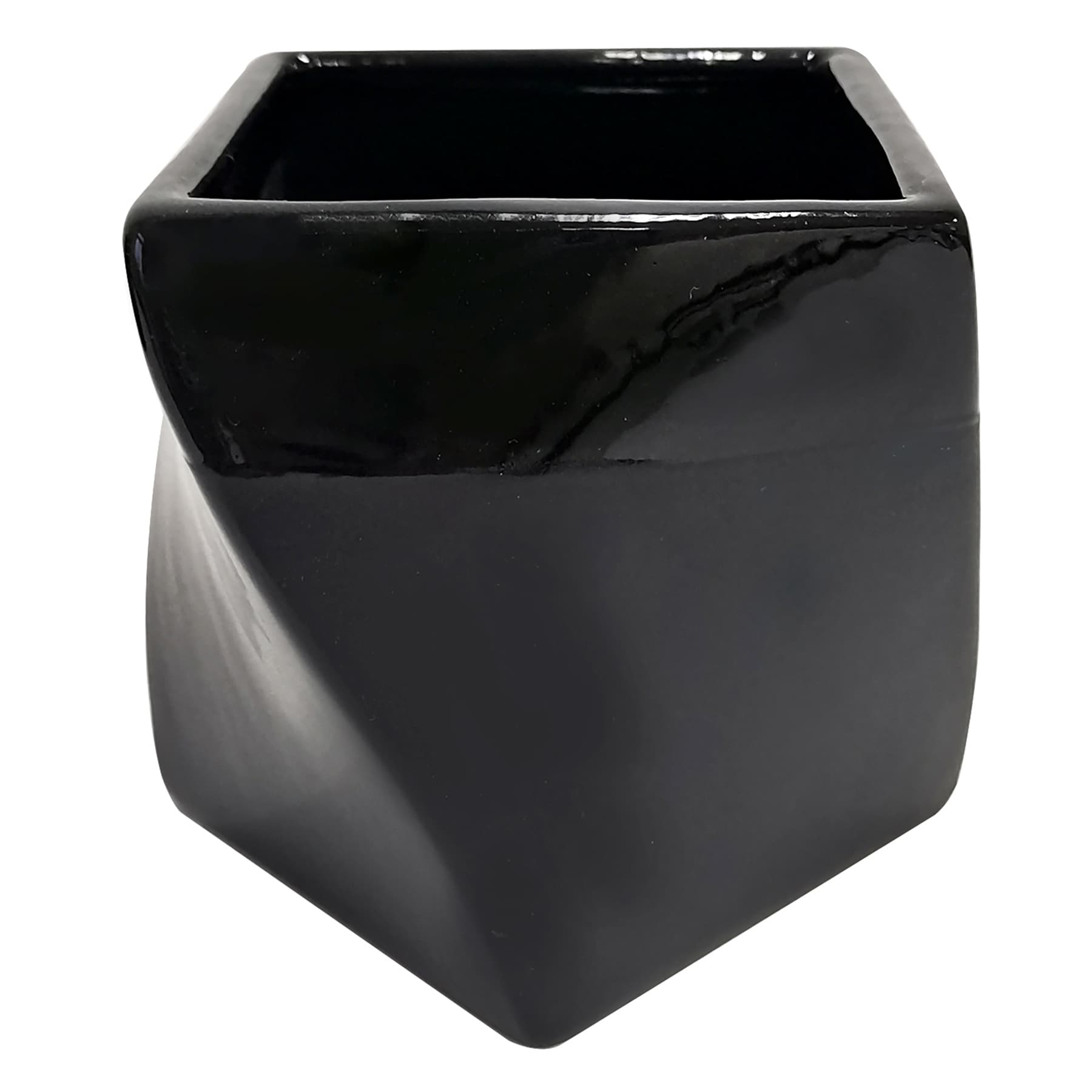 Crosby St. Indoor Two-Tone Swirled Square Black Planter, 4.7"