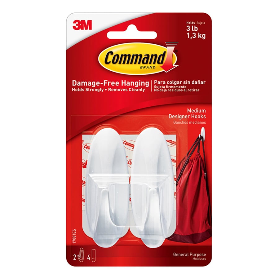 Command? Medium Designer Hooks Multi-Pack, 2-Hooks, 4-Strips/Pack, White