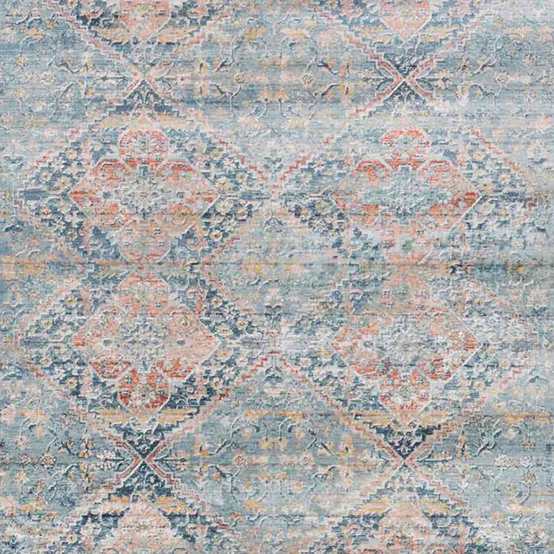 (B652) Genevieve Red & Blue Distress Look Area Rug, 8x10