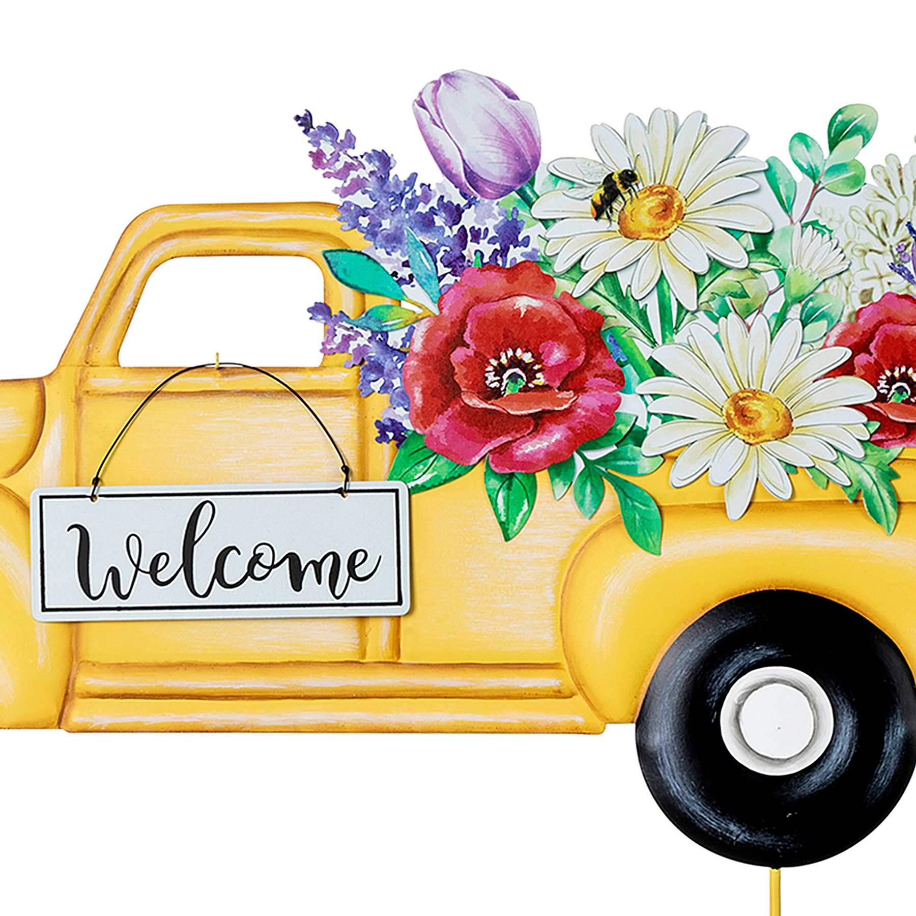 Yellow Welcome Retro Truck Yard Stake, 23.6"