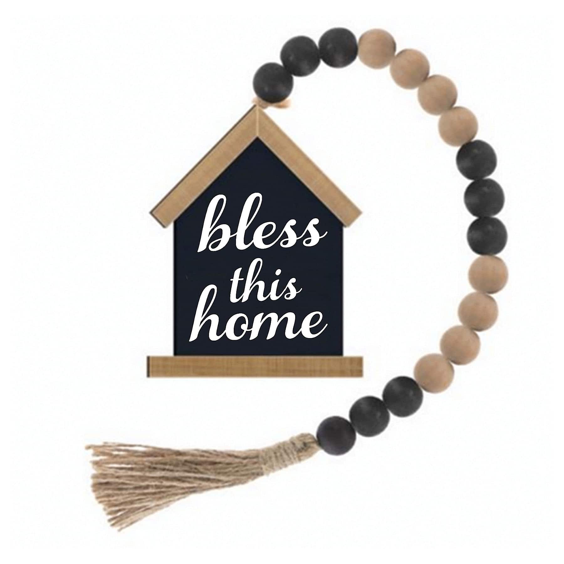 Bless This Home Birdhouse Beaded Wood Garland, 21.5"