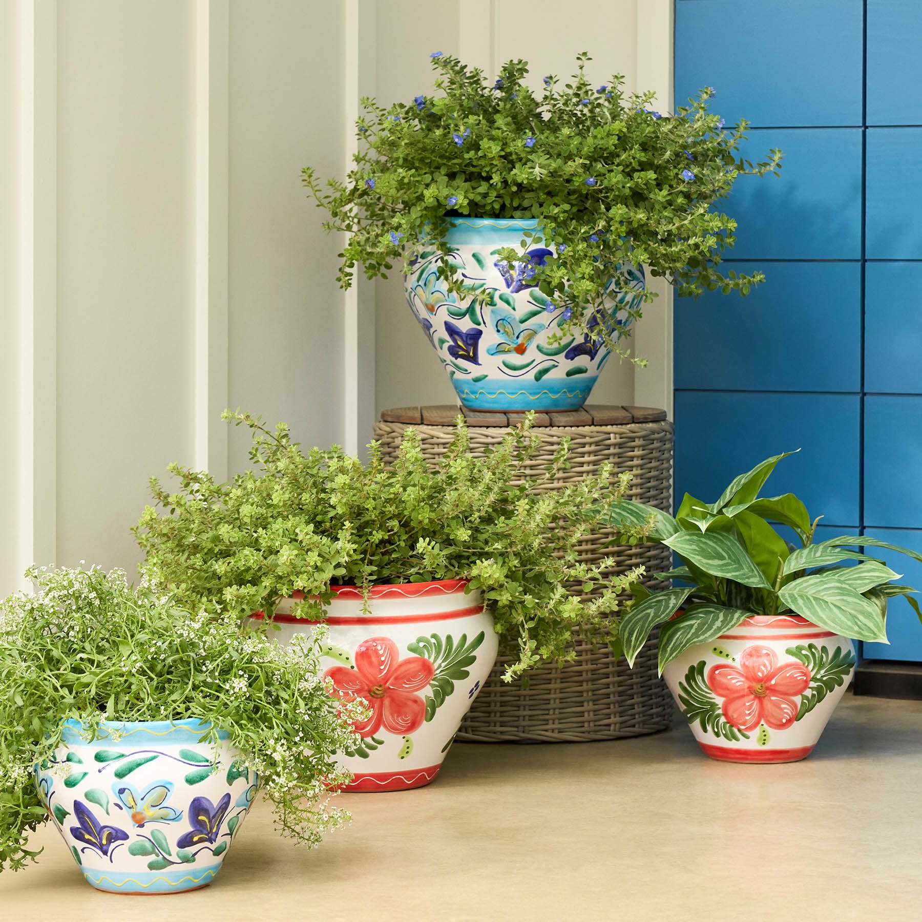 Hand Painted Spanish Blue Swirl Outdoor Planter, Small