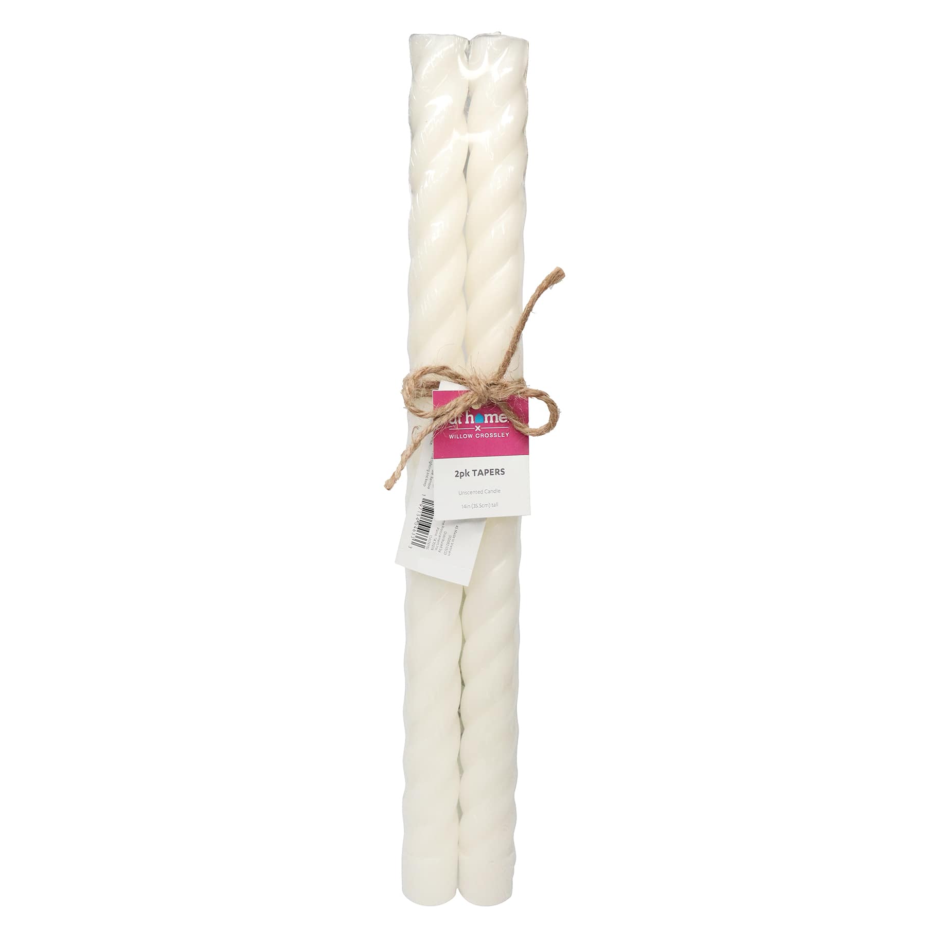 Willow Crossley 2-Pack White Unscented Twisted Taper Candles, 14"