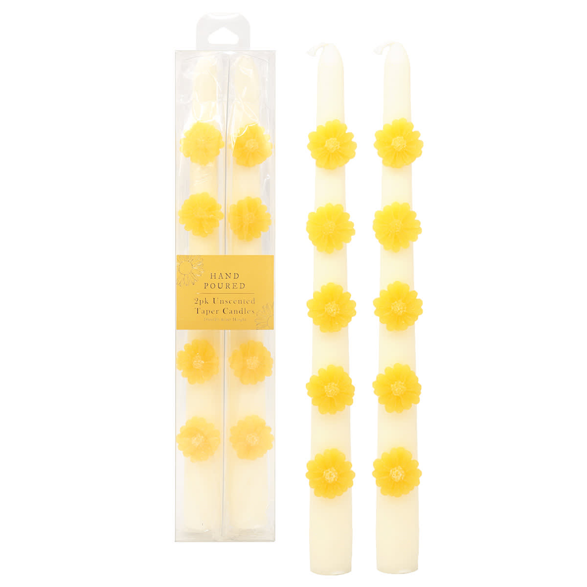 2-Pack Embossed Sunflower Taper Candles, 10"