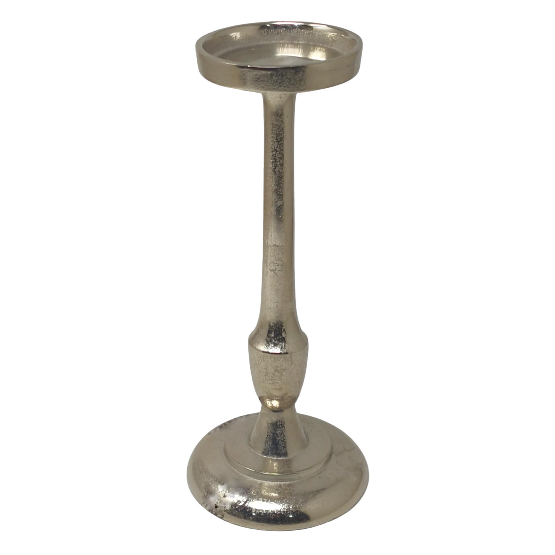 Silver Cast Pillar Candle Holder, 11"