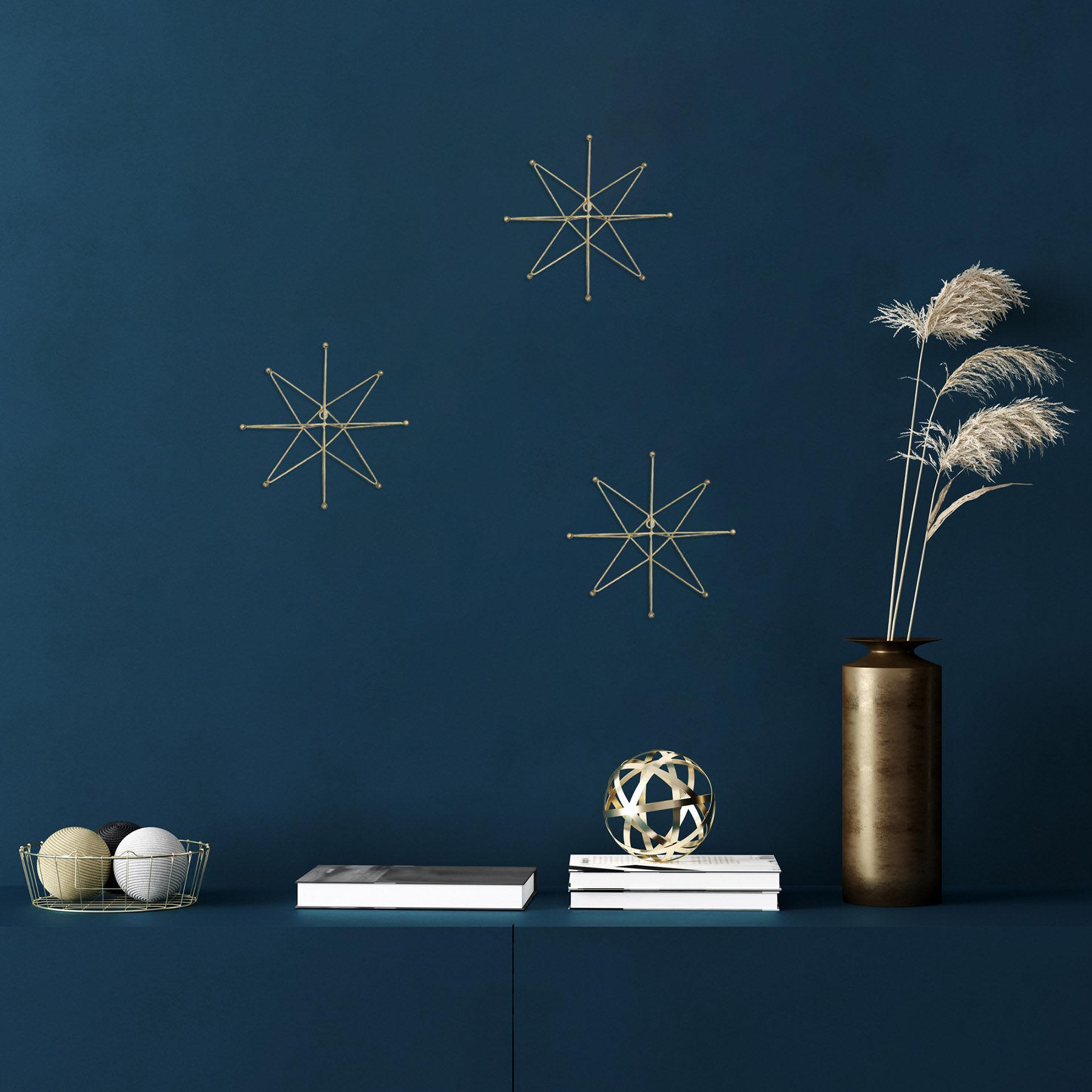 3-Piece Gold Metal Starburst Wall Art, 9"