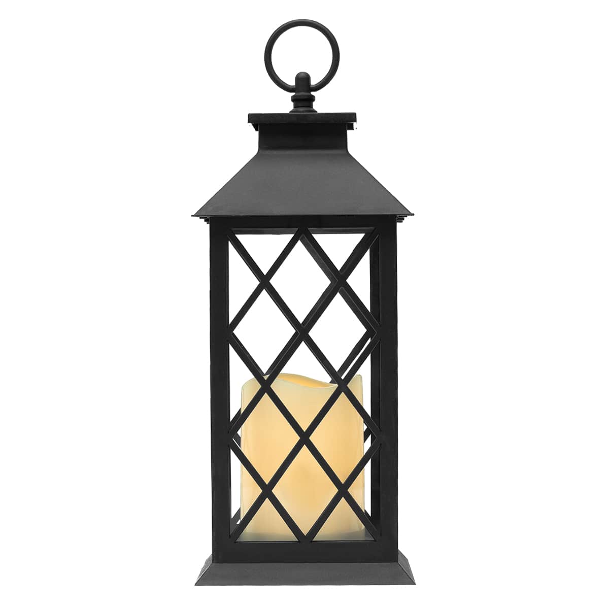 Black LED Lantern with 6 Hour Timer, 12"