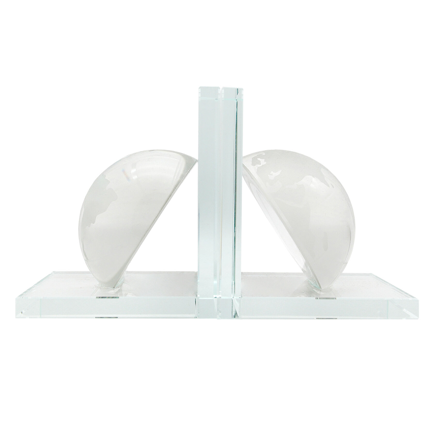 2-Piece White Crystal Semicircle Bookends Set, 5"