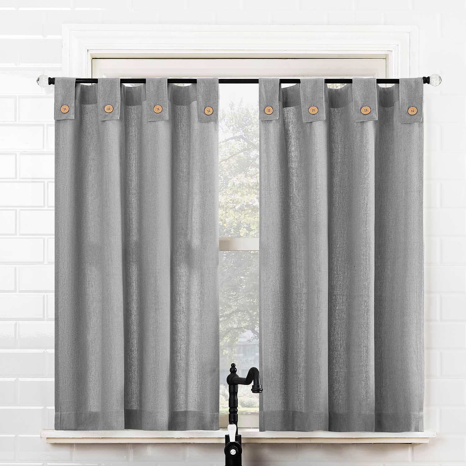 Mason Grey Small Tiered Window Curtain Panel, 54x36