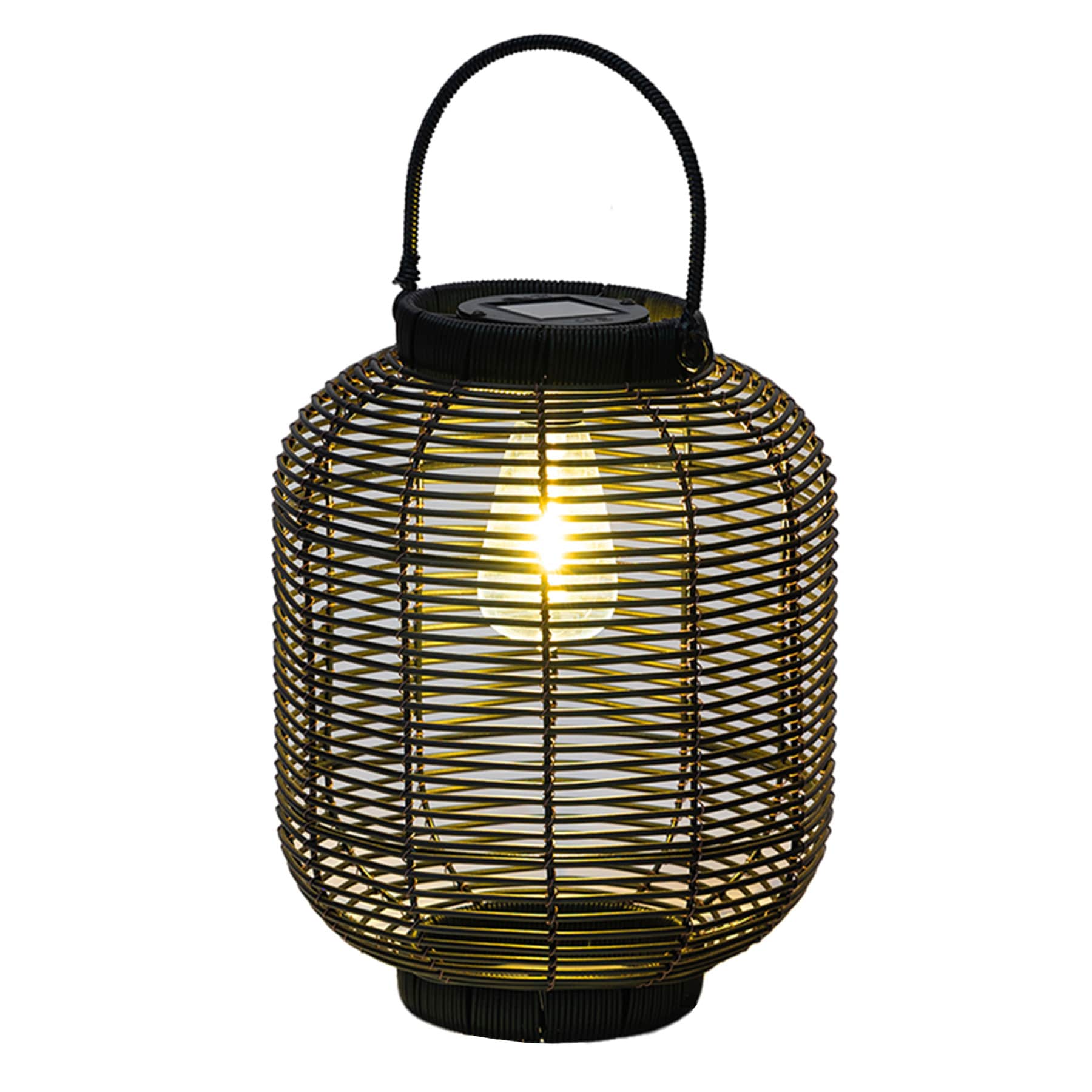 Decorative Black Outdoor Solar Lantern with Bulb, Large