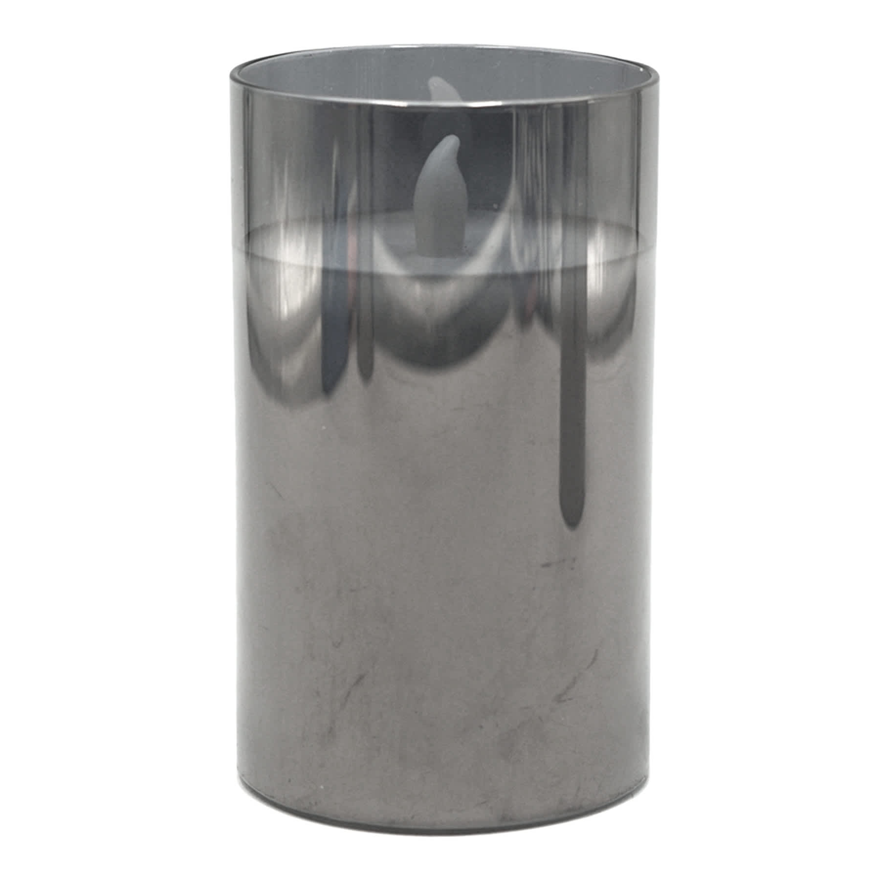 Honeybloom Smoked Grey Glass LED Pillar Candle, 3x5