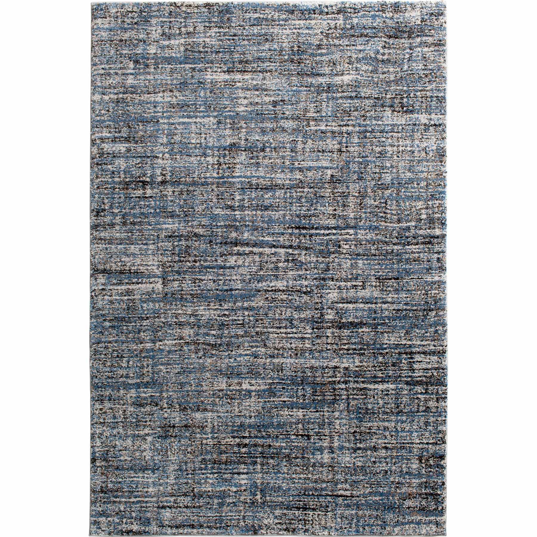 (A410) Strato Hatchure Blue Woven Shag Area Rug, 5x7.3