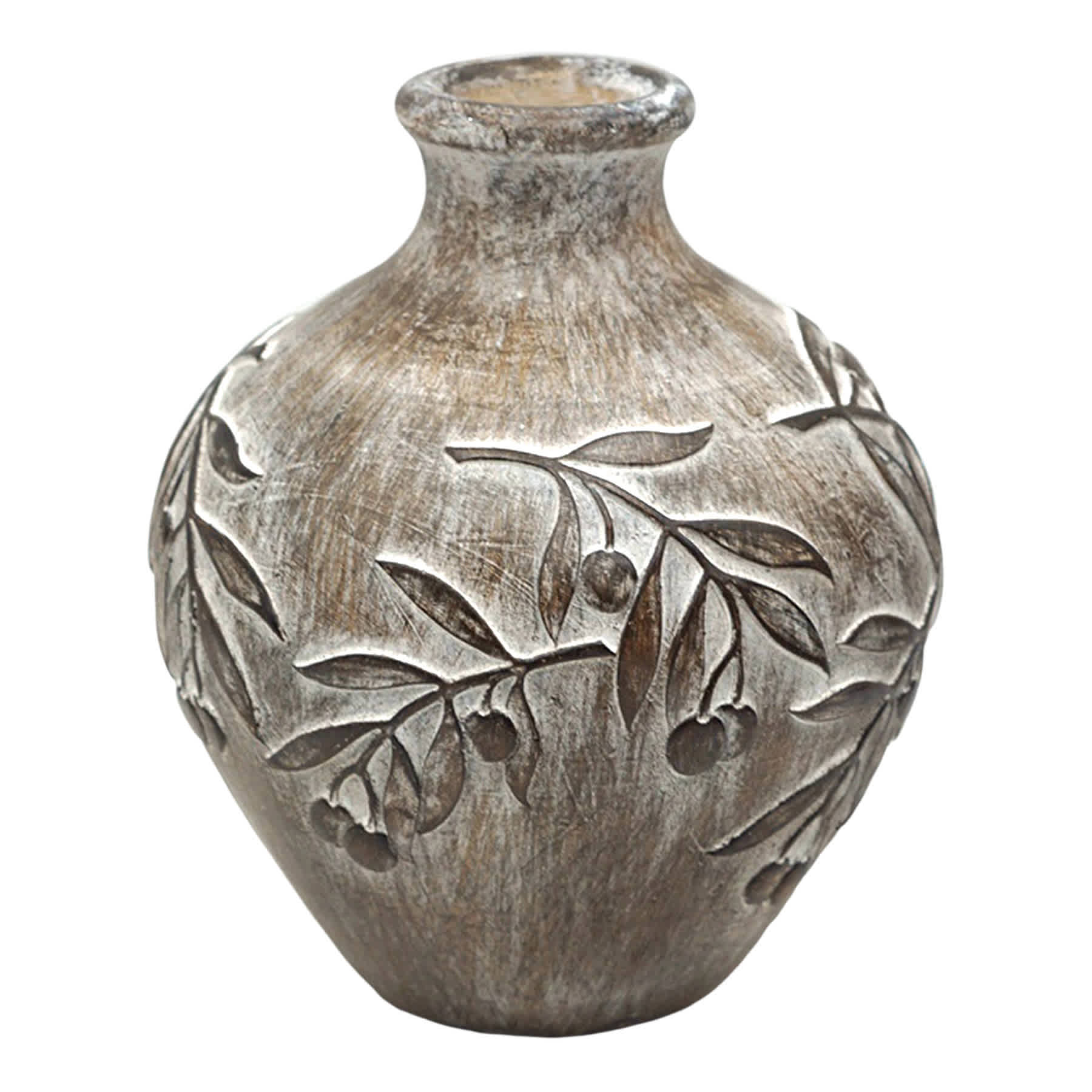 Brown Carved Leaf Vase, 7"