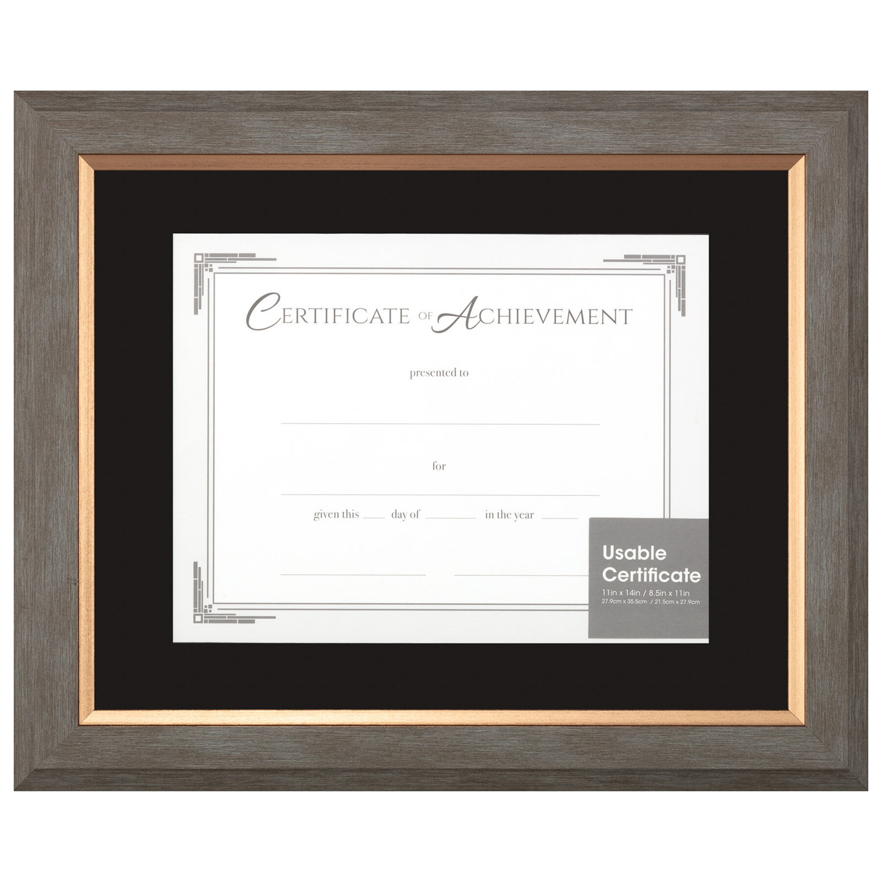 14x11 Matted to 8.5x11 Greywash Profile with Copper Document Frame