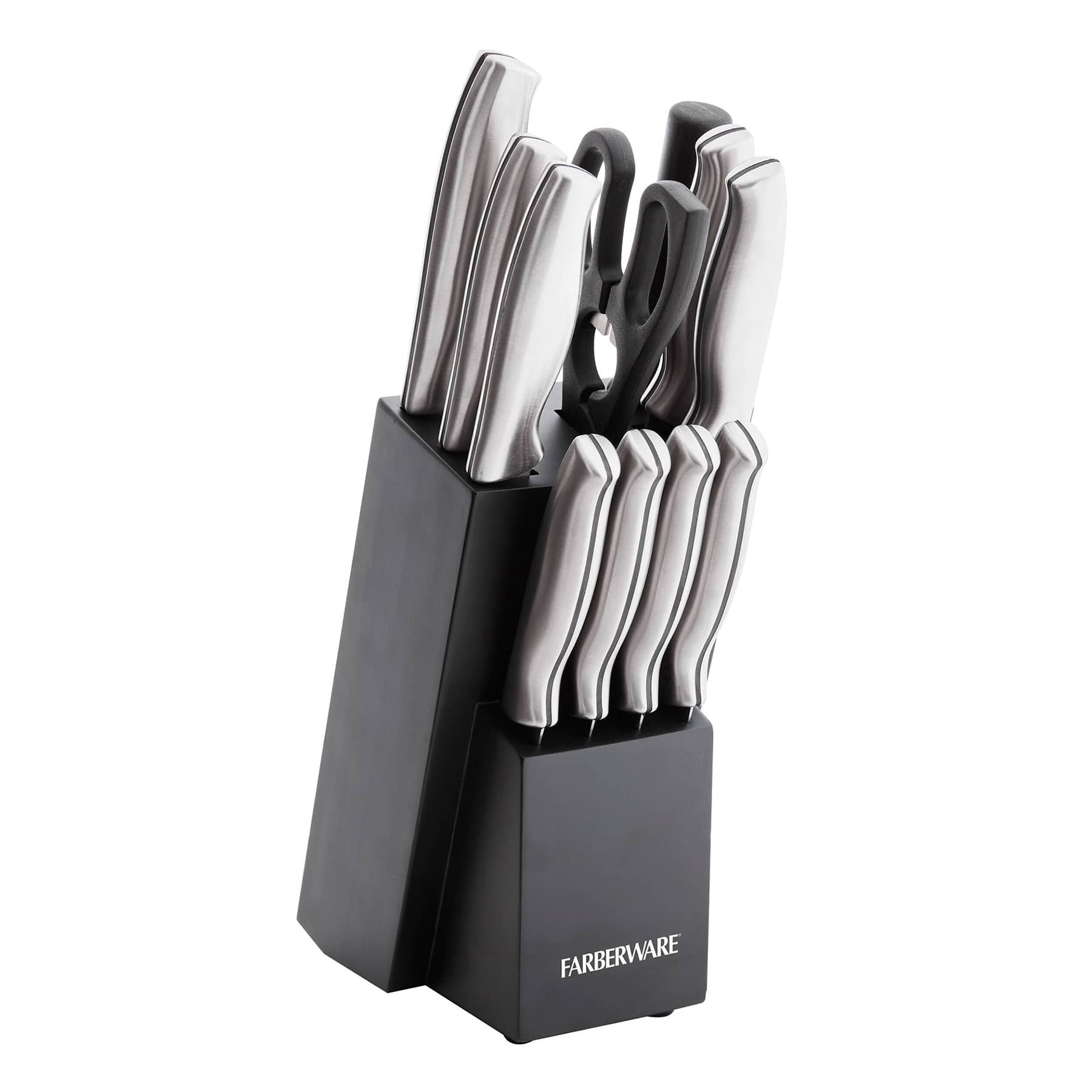 Farberware 12-Piece Stamped Stainless Steel Cutlery Block Set, Black