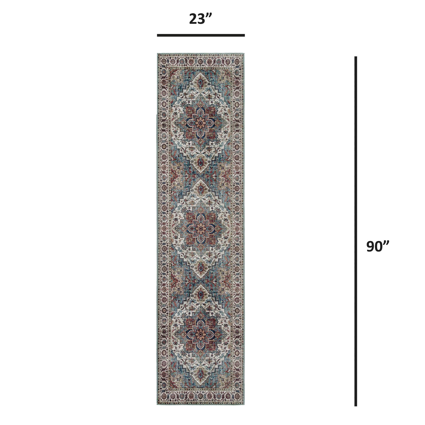 (D448) Found & Fable Chenille Printed Vintage Look Blue Medallion Runner, 2x7