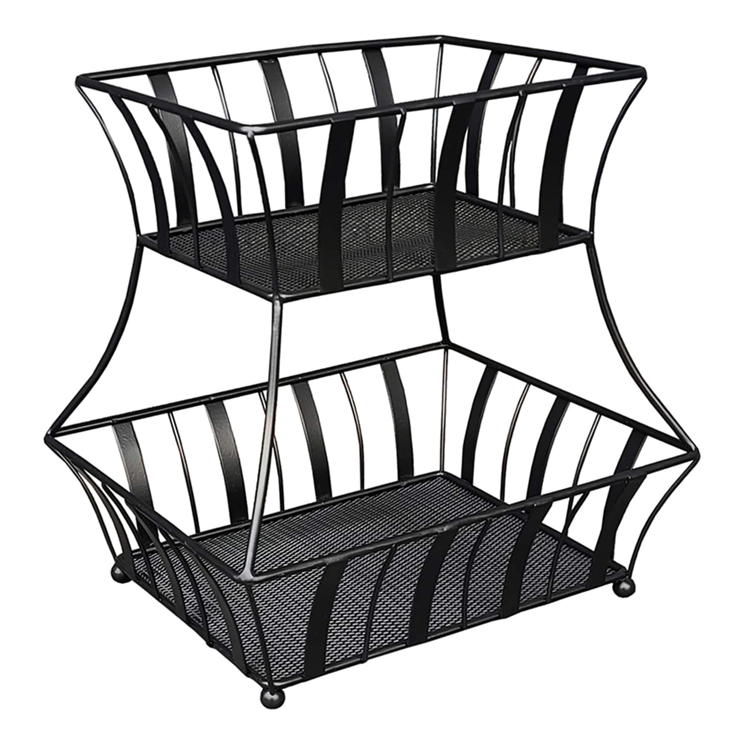 2-Tier Black Metal Fruit Basket