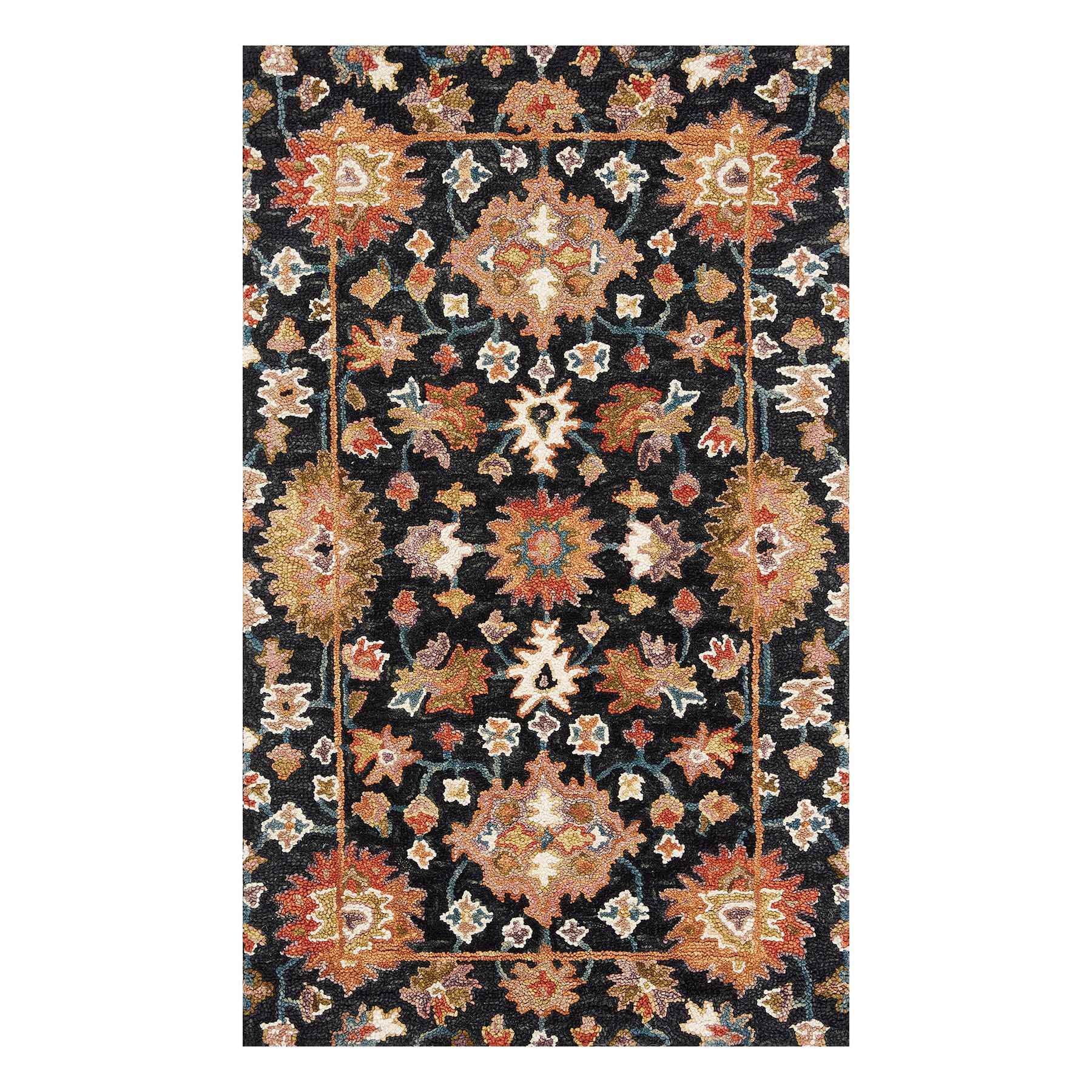 (A510) Pierce Black & Multicolor Floral Design Accent Rug, 3x5