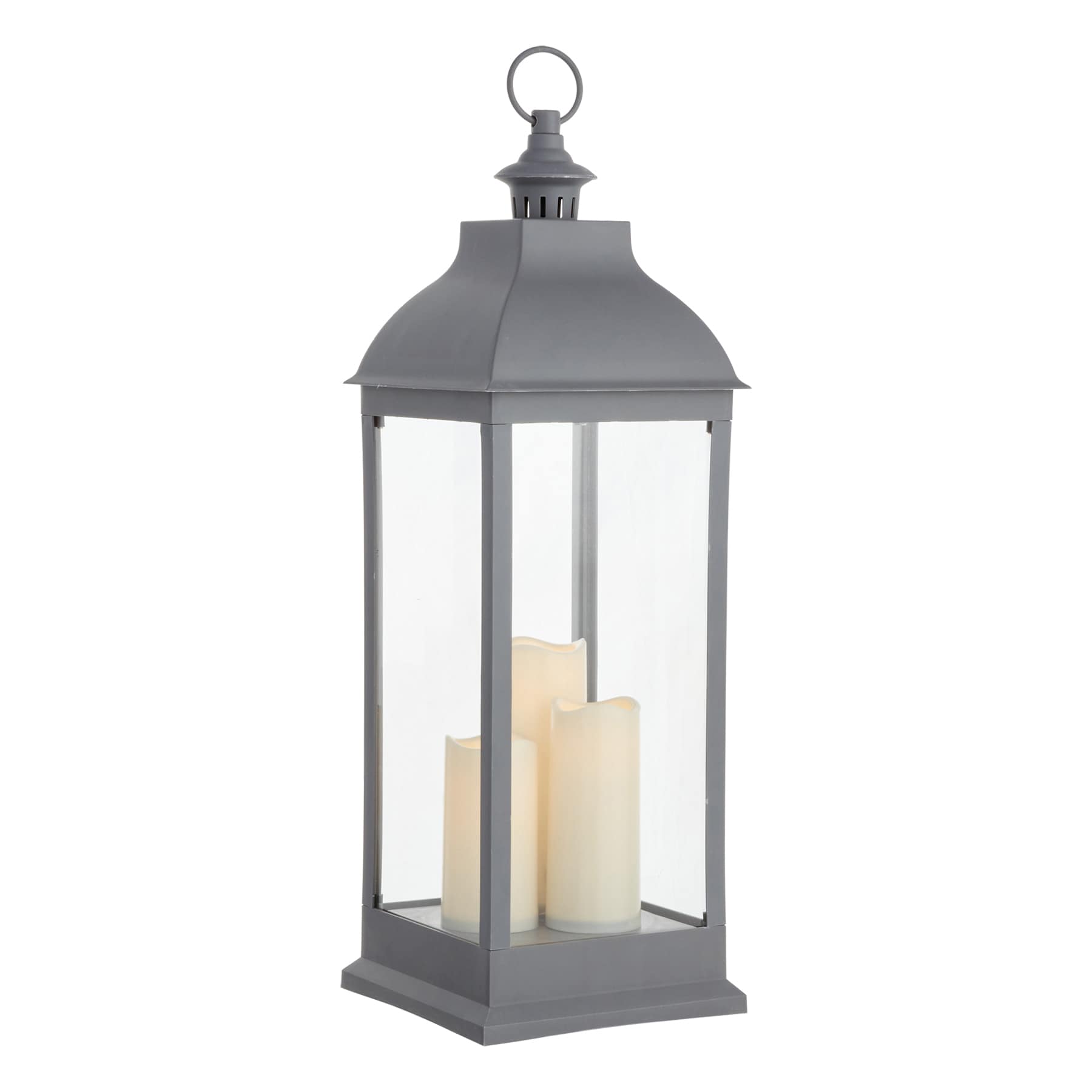 Dark Grey Pre-Lit LED Floor Lantern, 28"