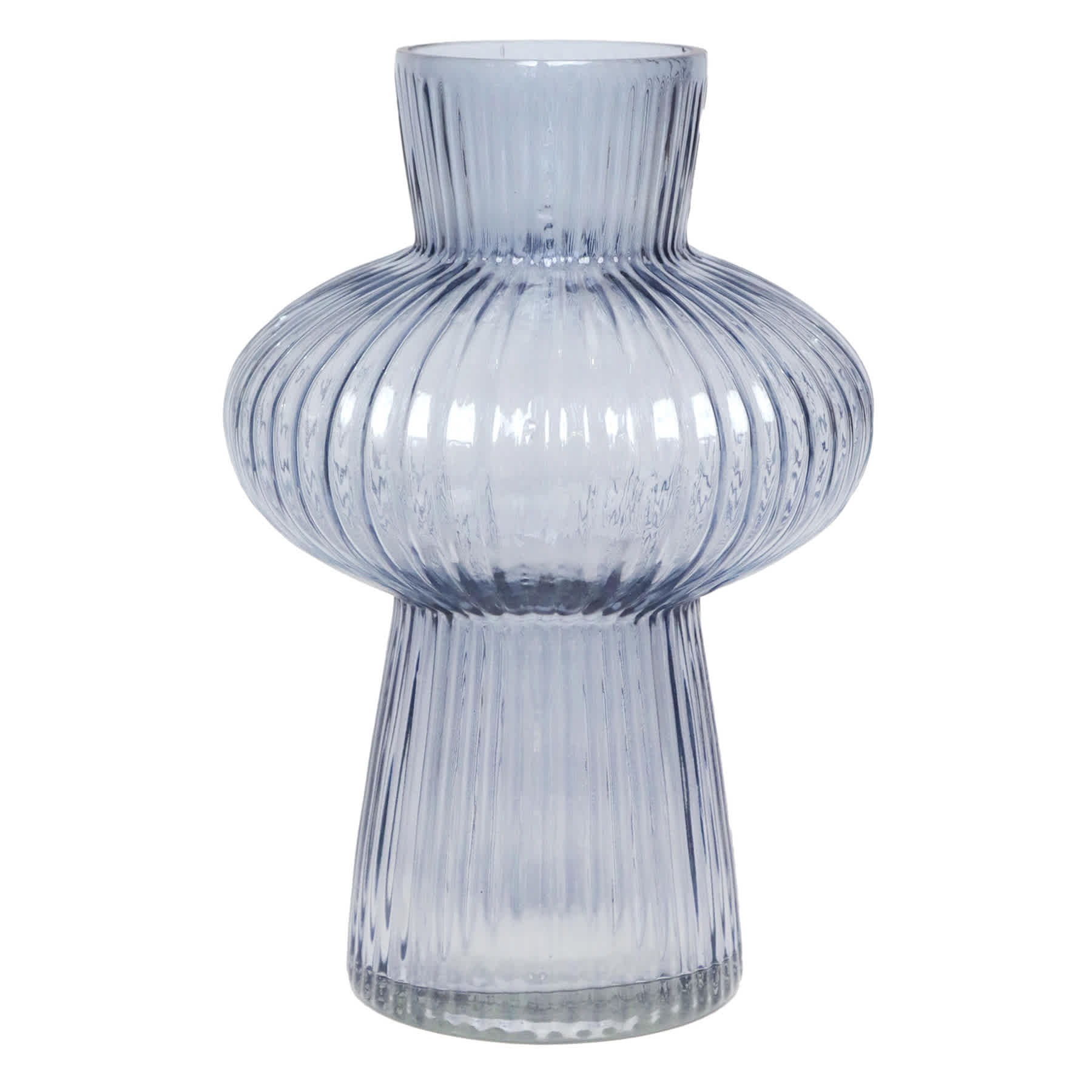 Blue Bubble Ribbed Glass Vase, 8.5"
