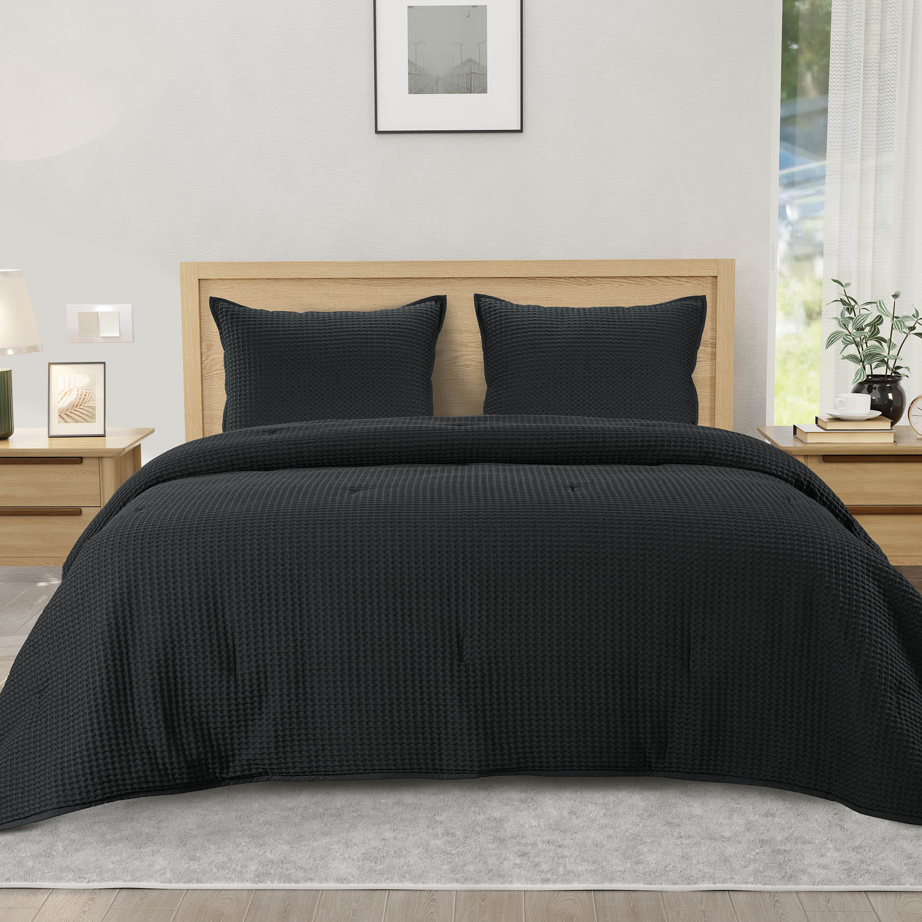 Crosby St. 3-Piece Black Waffle Quilt Set, Full/Queen