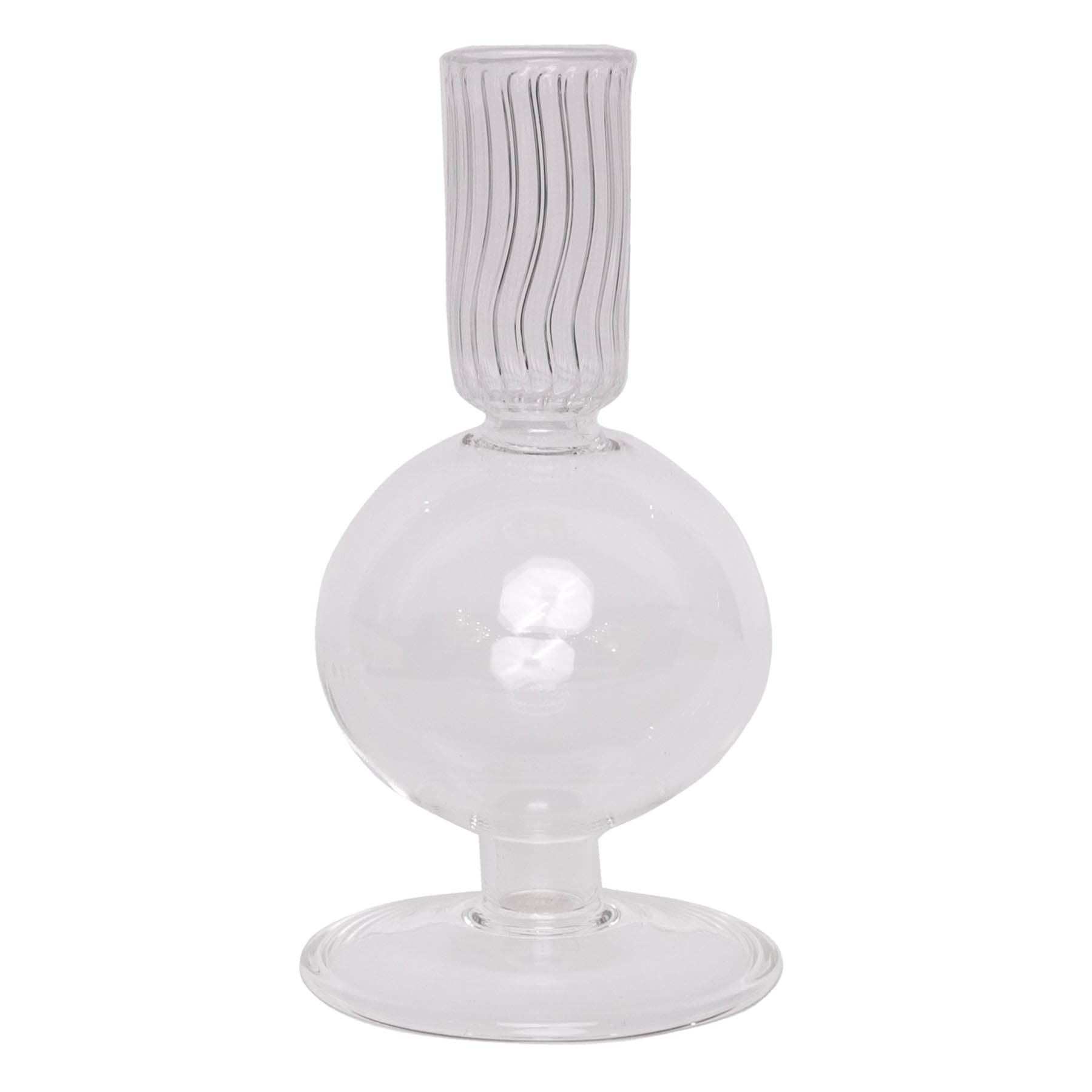Clear Bubble Glass Taper Candle Holder, 6"
