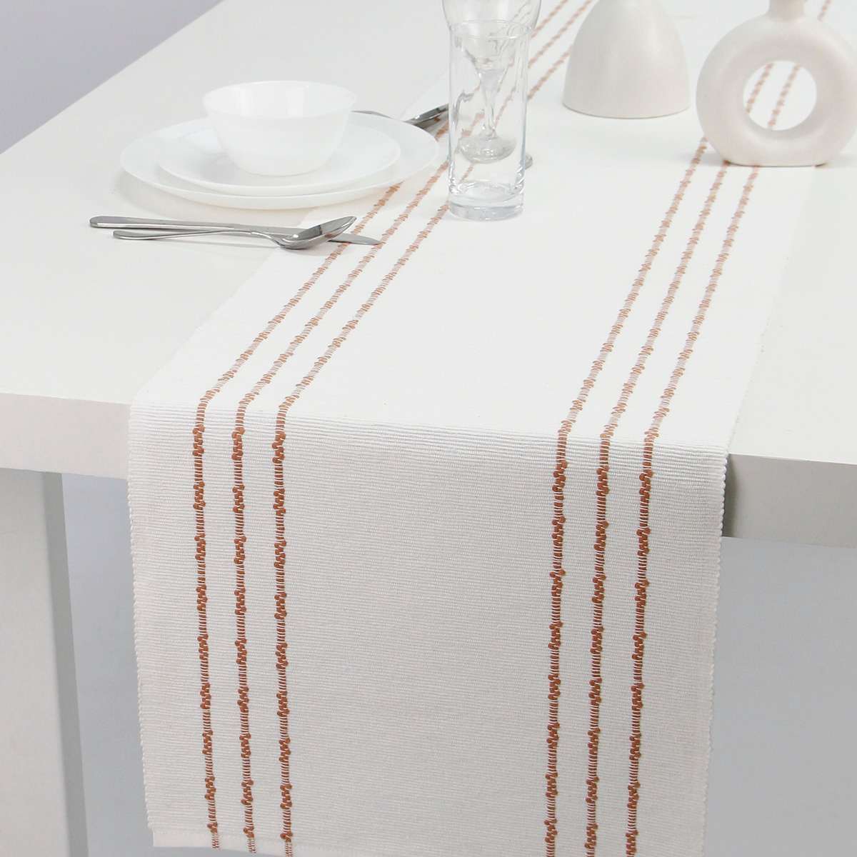 Set of 4 Ivory Ribbed Napkins with Rose Insert Stripes, 18"