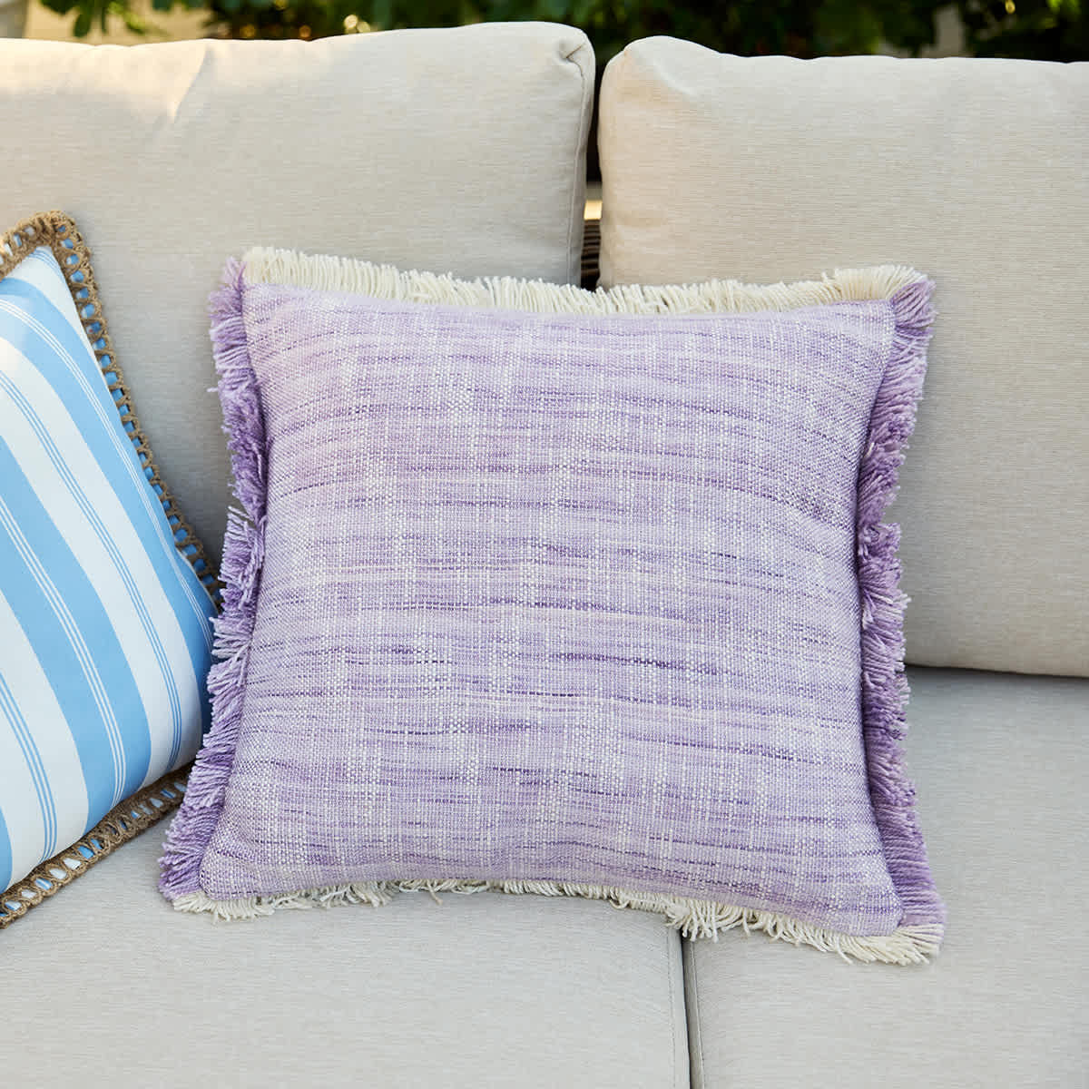 Providence Lavender Solid Woven with Fringe Outdoor Throw Pillow, 18"