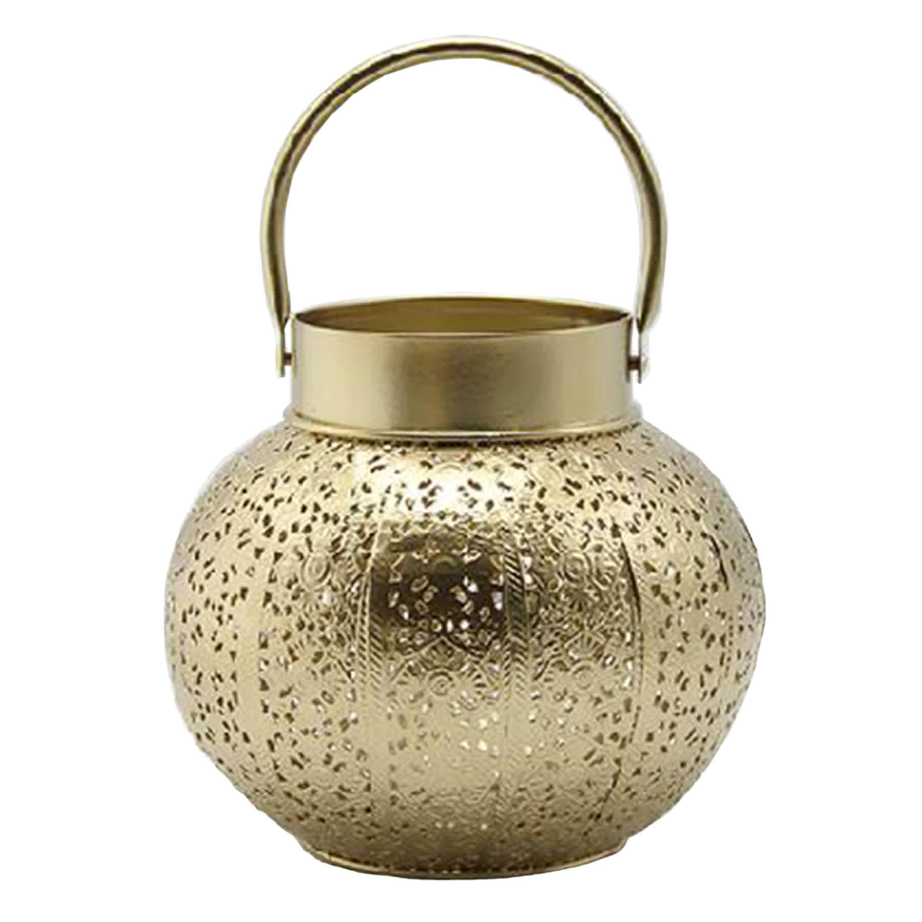 Punched Gold Metal Lantern, 7.5"