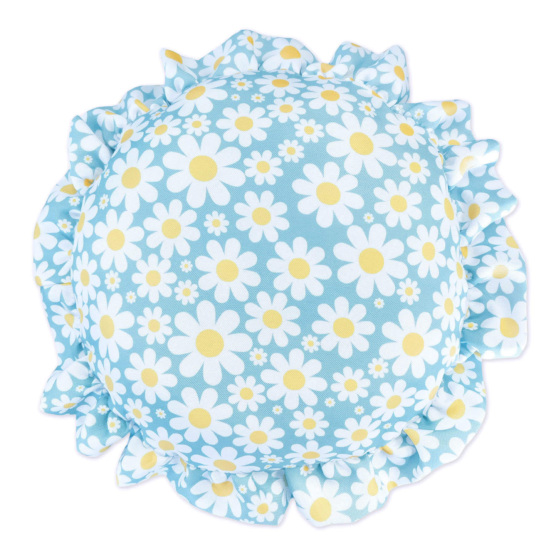 Tiny Dreamers Fairy Garden Blue Daisy Print Round Pillow, 15"