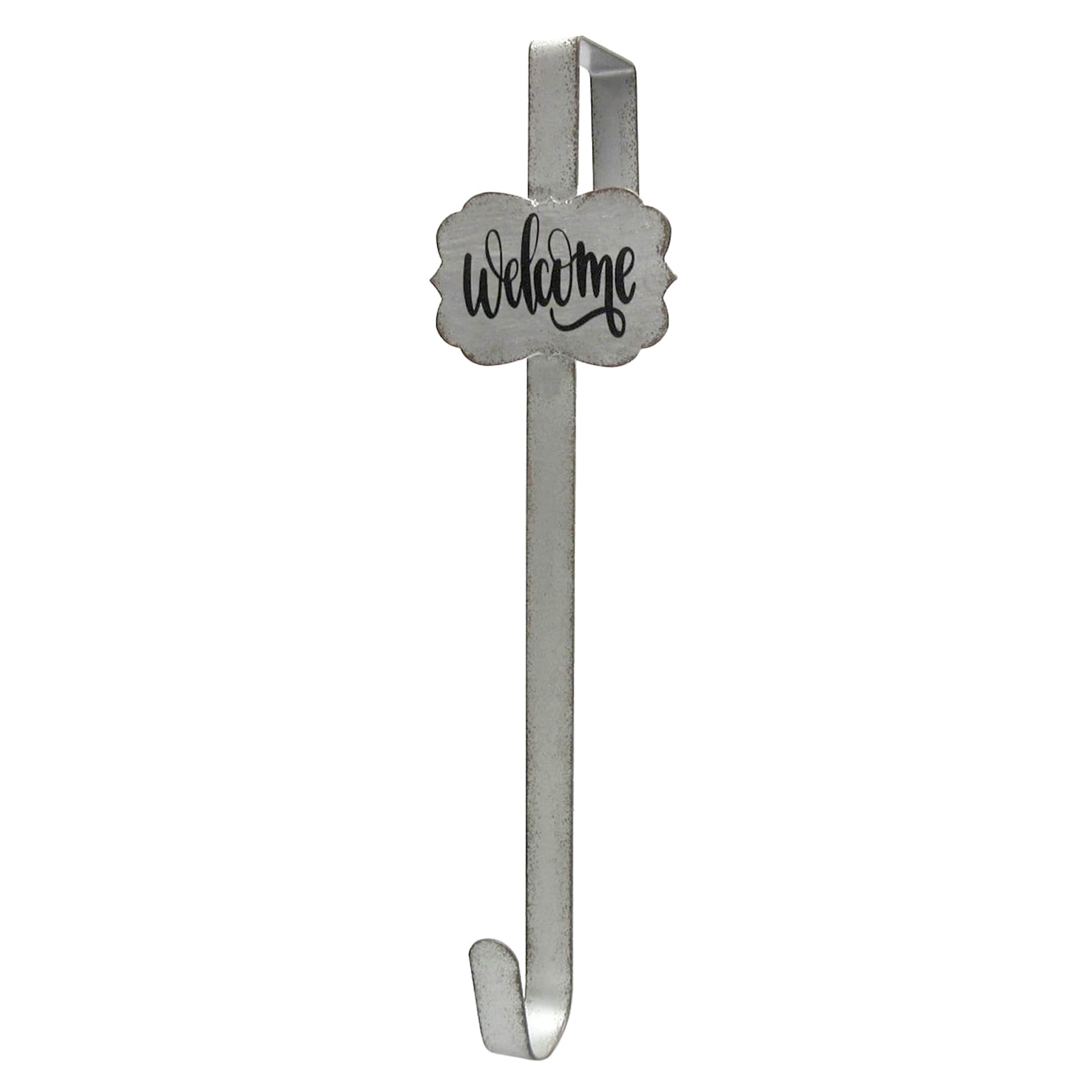 Galvanized Metal Welcome Over the Door Wreath Hanger, 15"