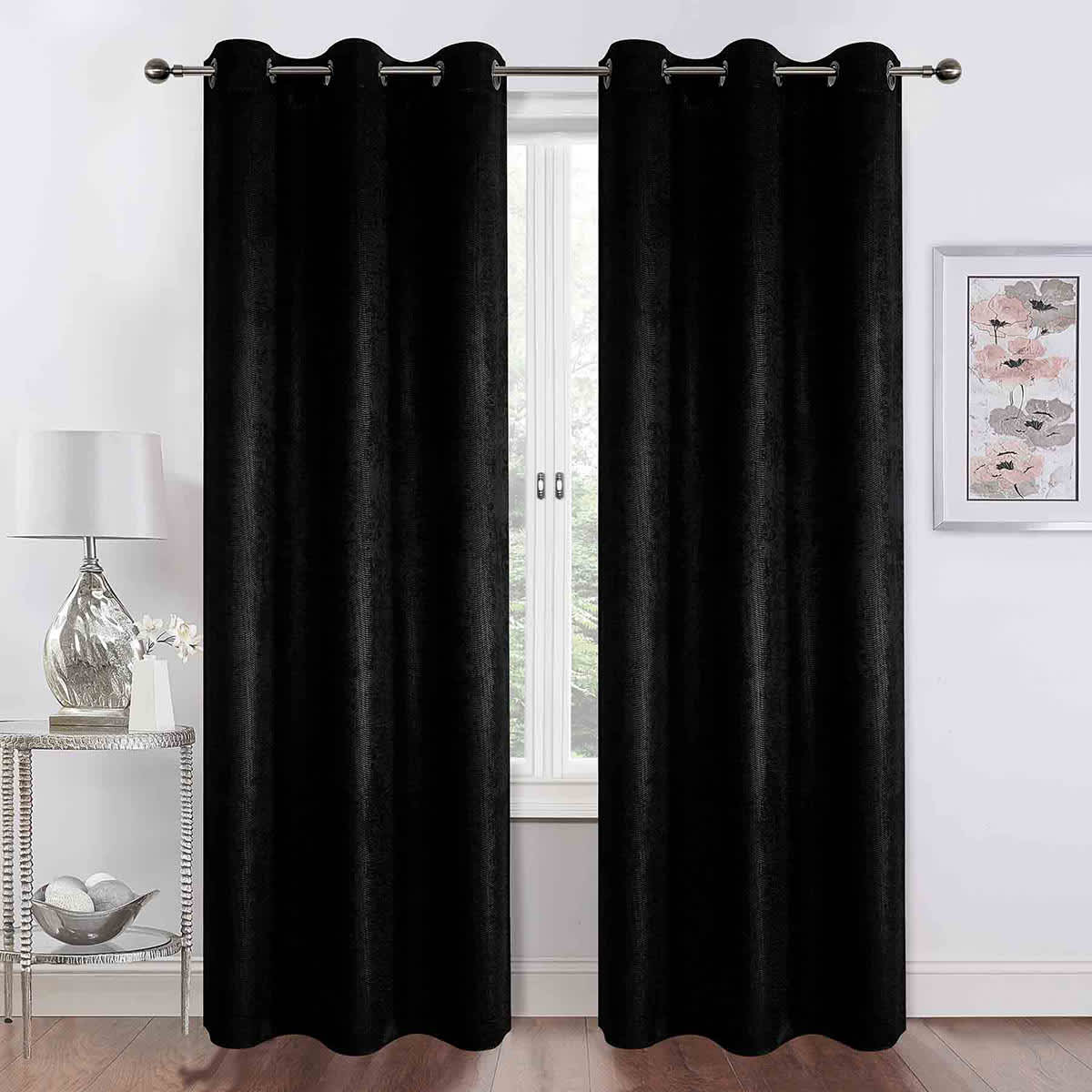 Barnes Black Textured Grommet Curtain Panel, 84"