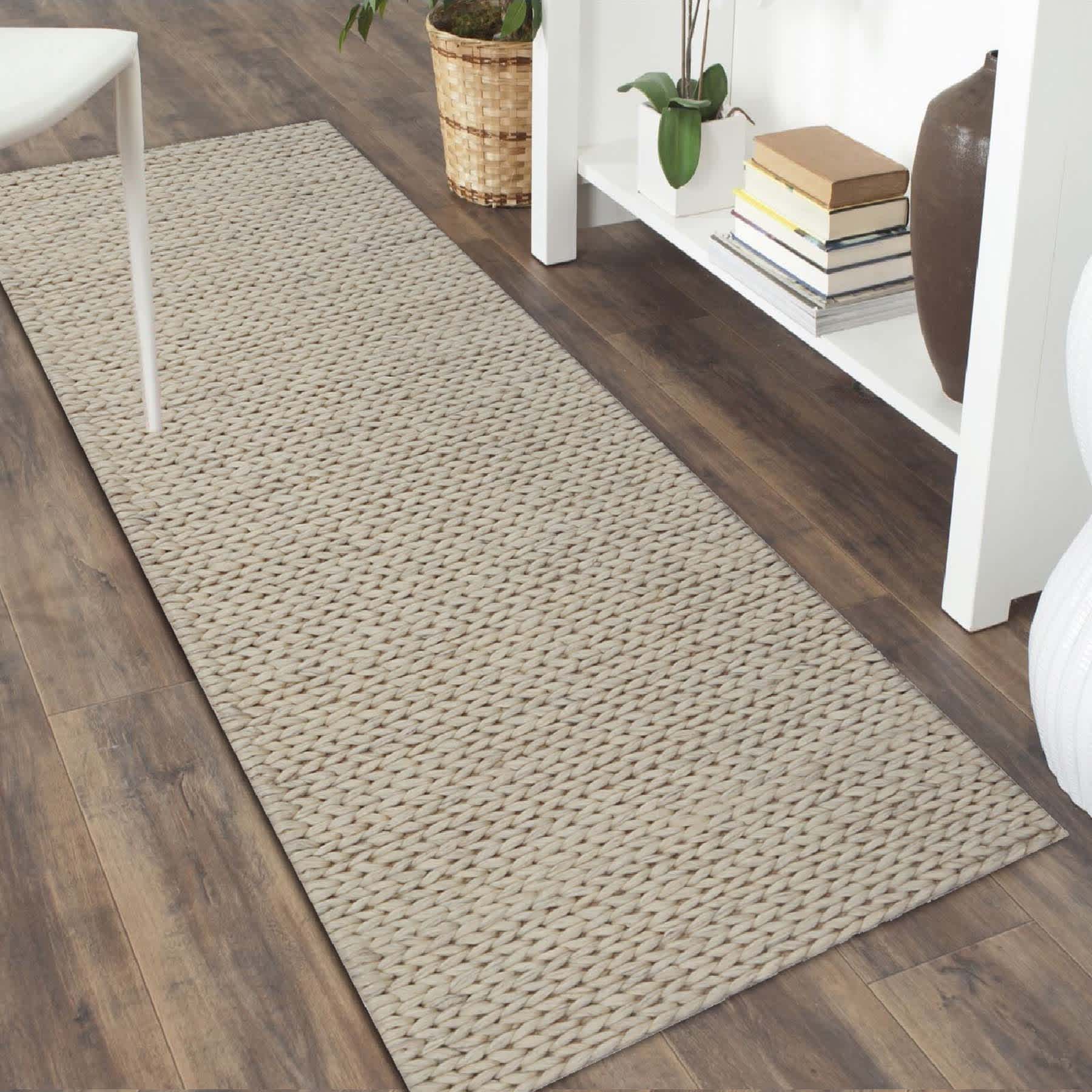 (A494) Honeybloom Ivory Chunky Knit Patterned Runner, 2x6