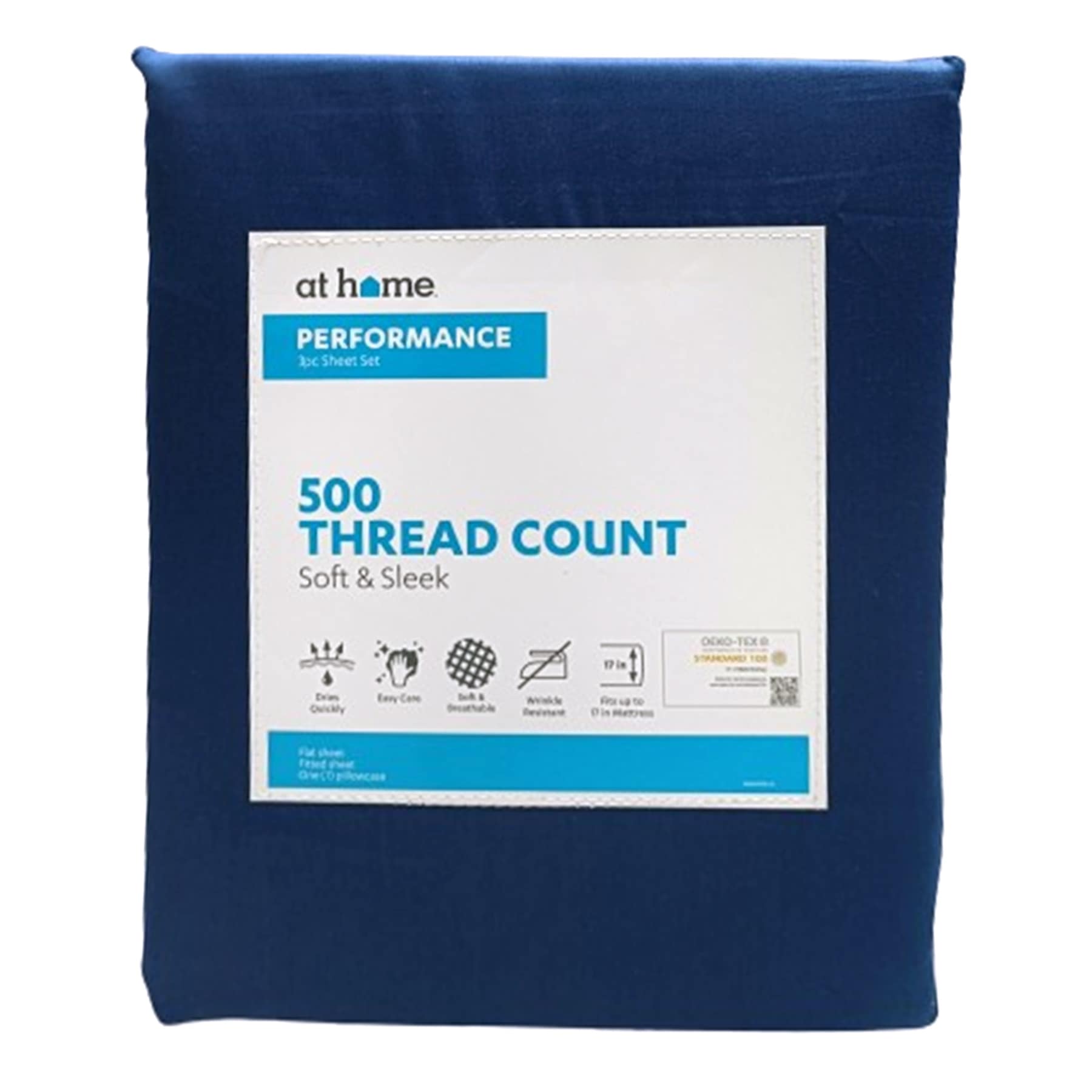 3-Piece Navy Blue 500 Thread Count Performance Sheet Set, Twin
