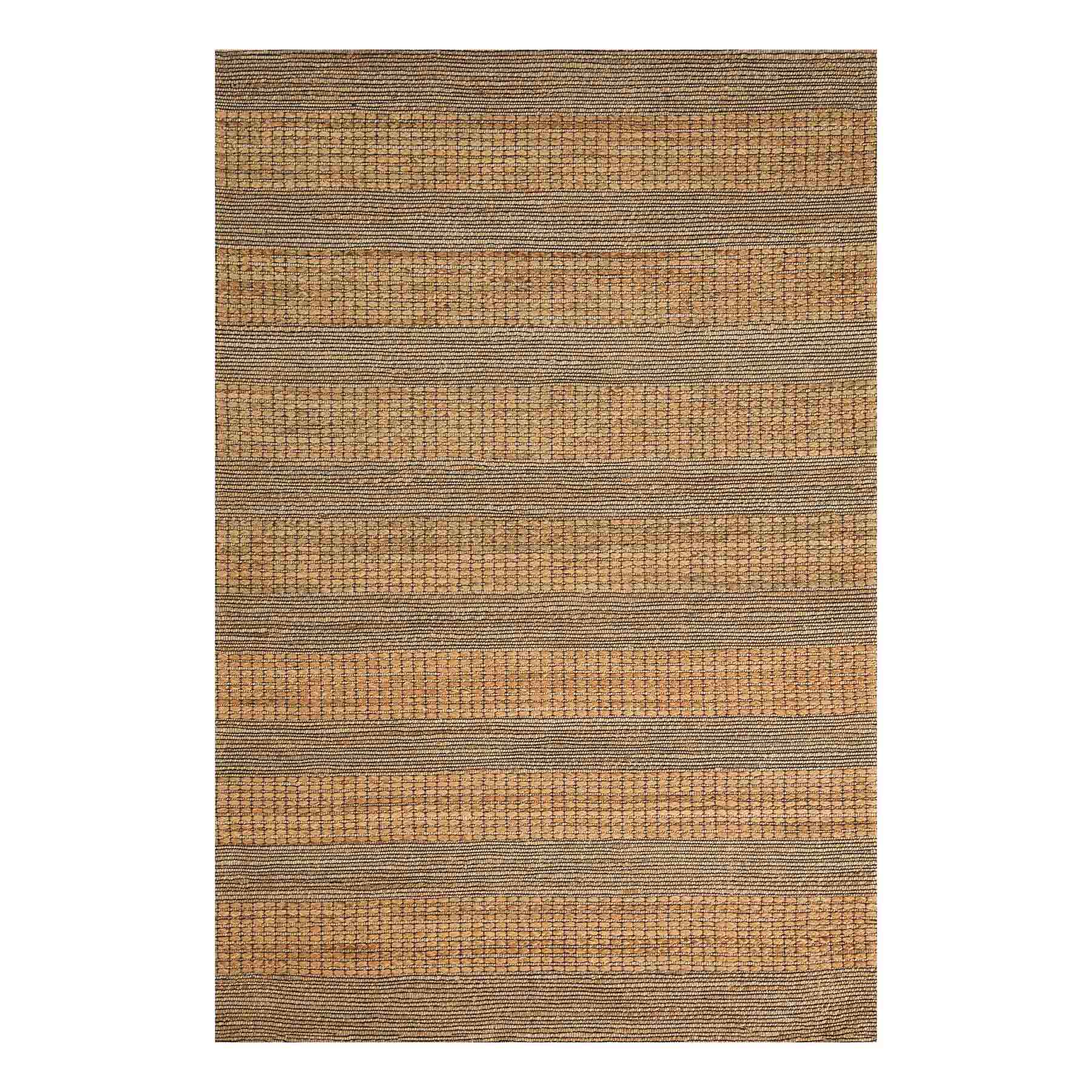 (B870) Found & Fable Aaron Brown & Natural Striped Jute Area Rug, 5x7