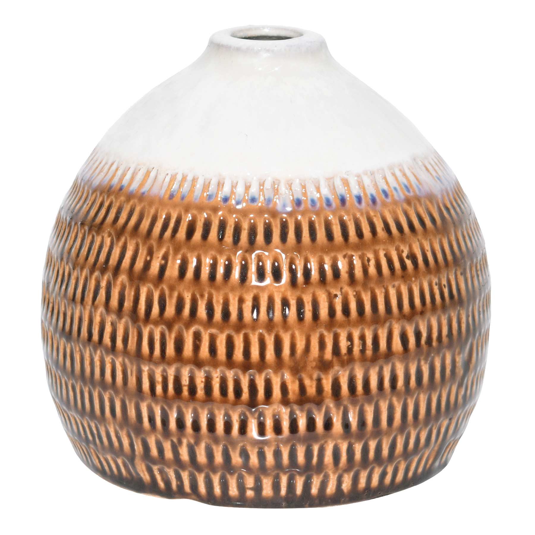 Cream & Brown Ceramic Decorative Vase, 6.7"