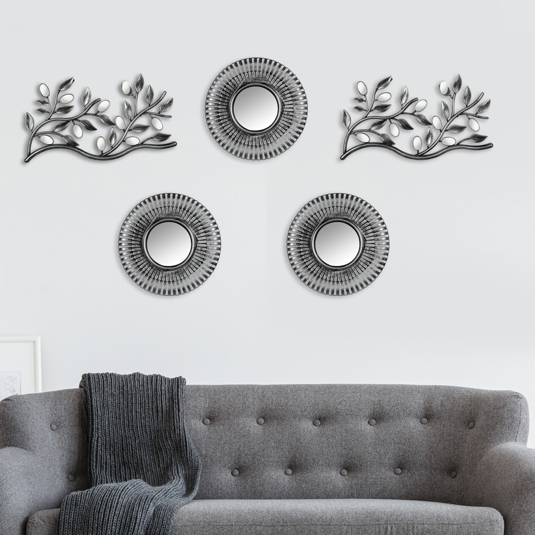 5-Piece Metallic Framed Round Wall Mirror Set, 10"