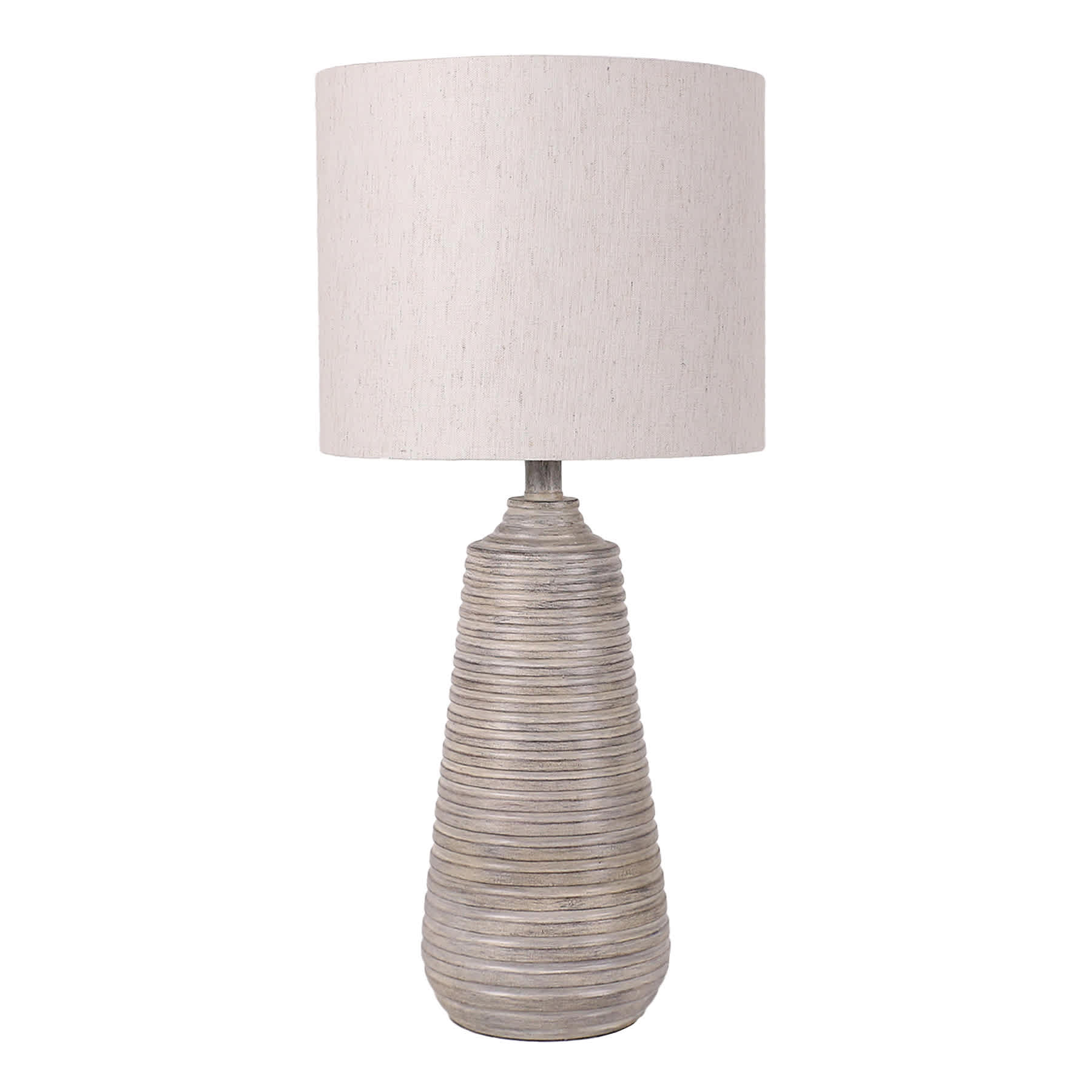 Grey Ribbed Distressed Medium Table Lamp with Shade, 26"