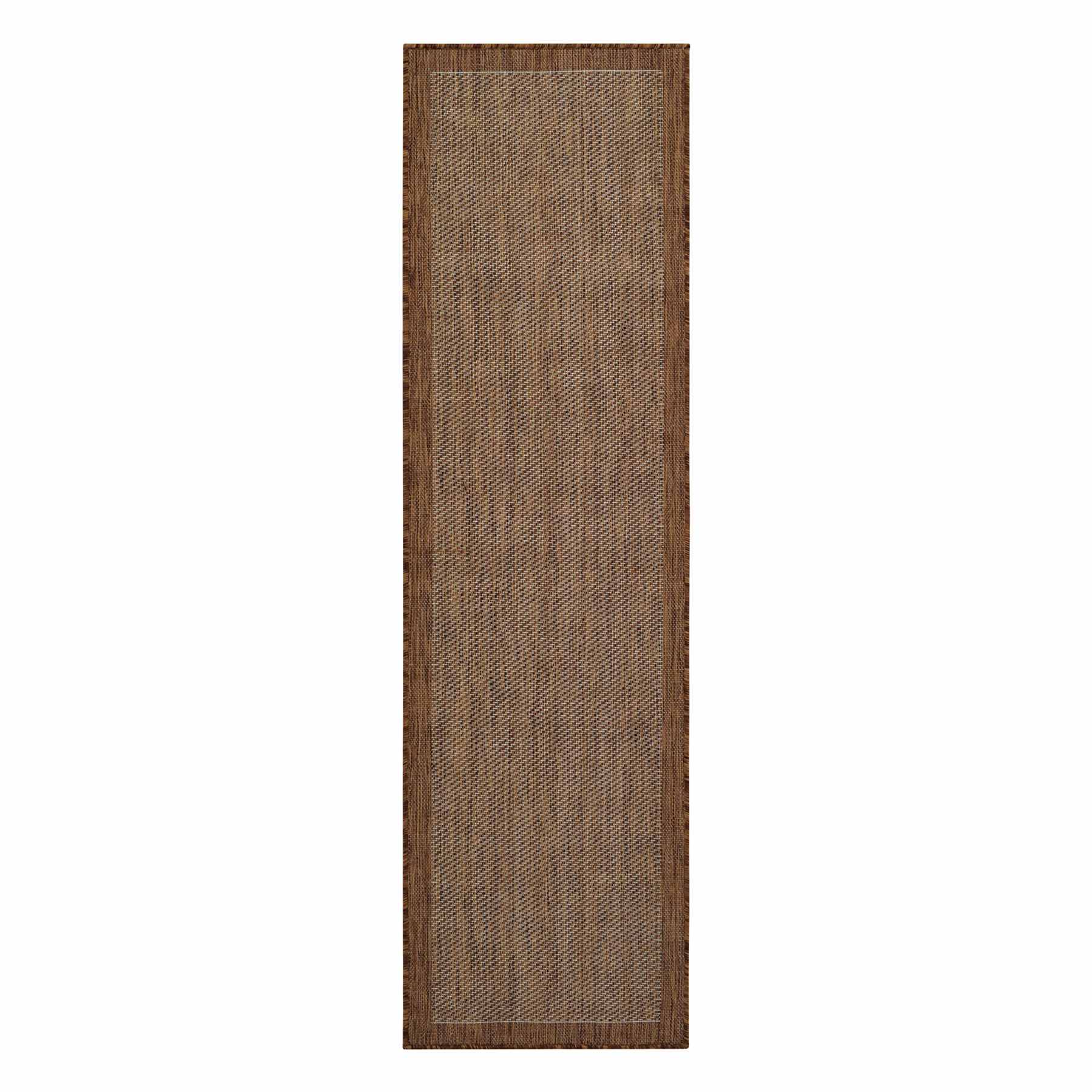 (E54) Light Brown Border Sisal Indoor & Outdoor Runner, 2x7