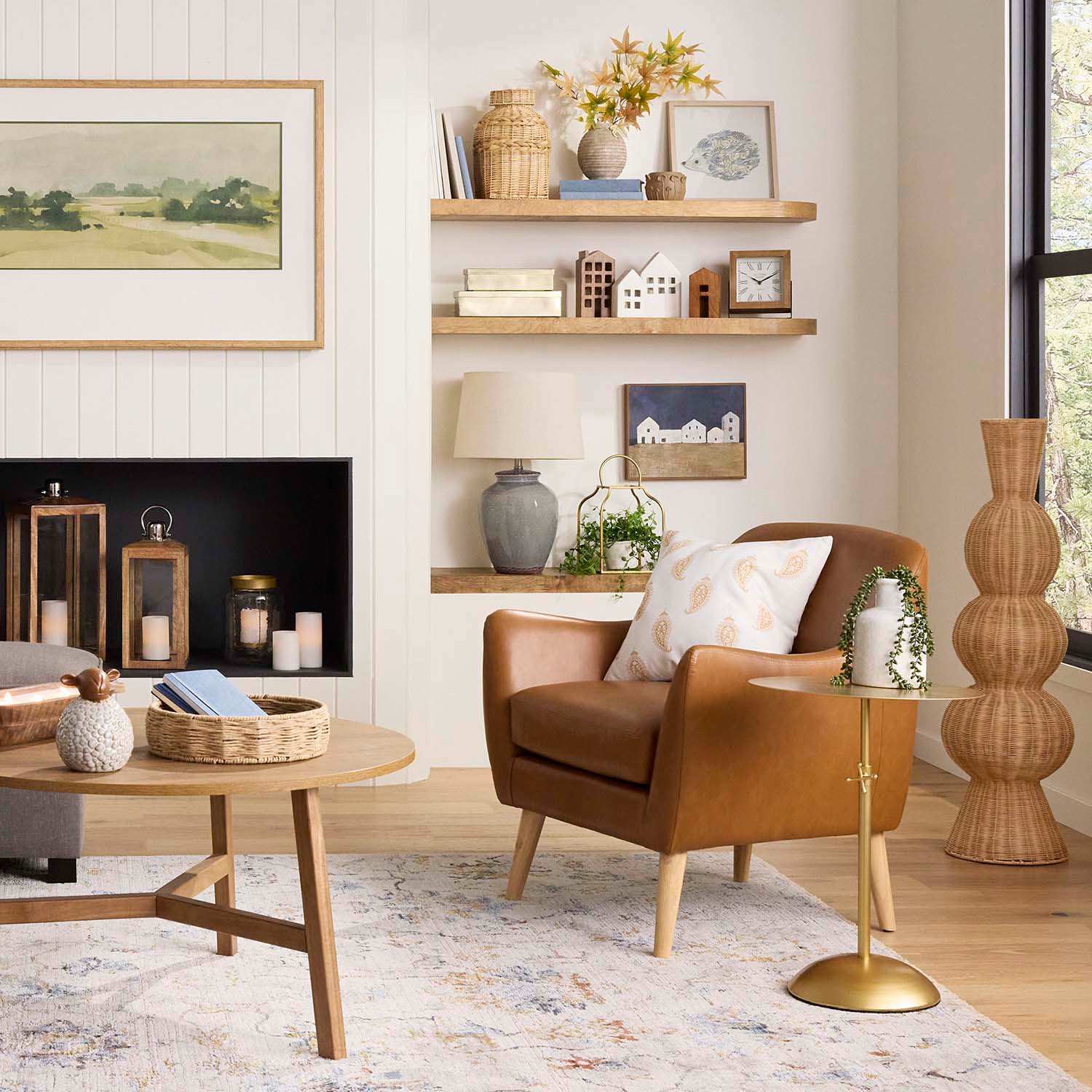 Honeybloom Braxton Faux Leather Accent Chair, Cognac